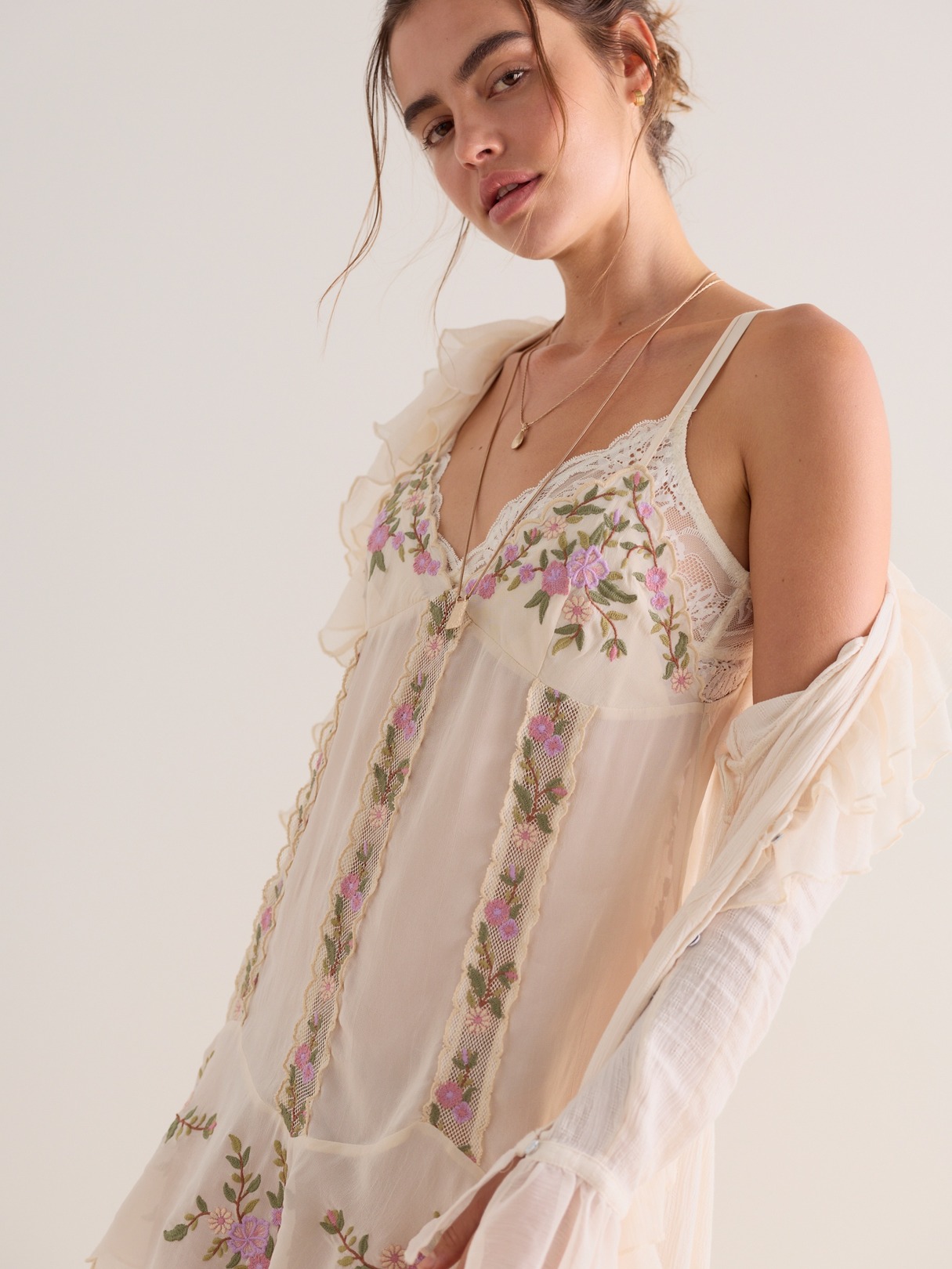 EMBROIDERED DROP WAIST MINI SLIP DRESS