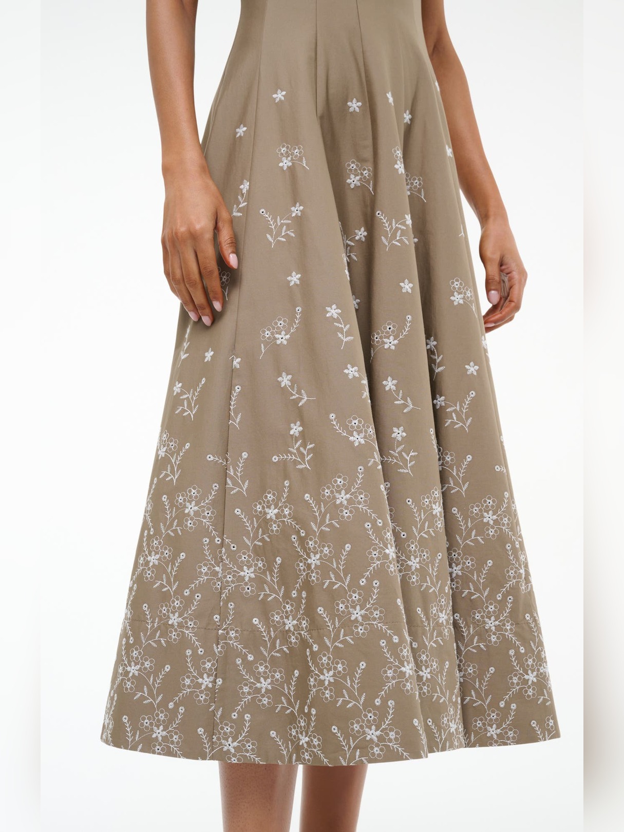 EMBROIDERED SQUARE NECK COTTON MIDI DRESS
