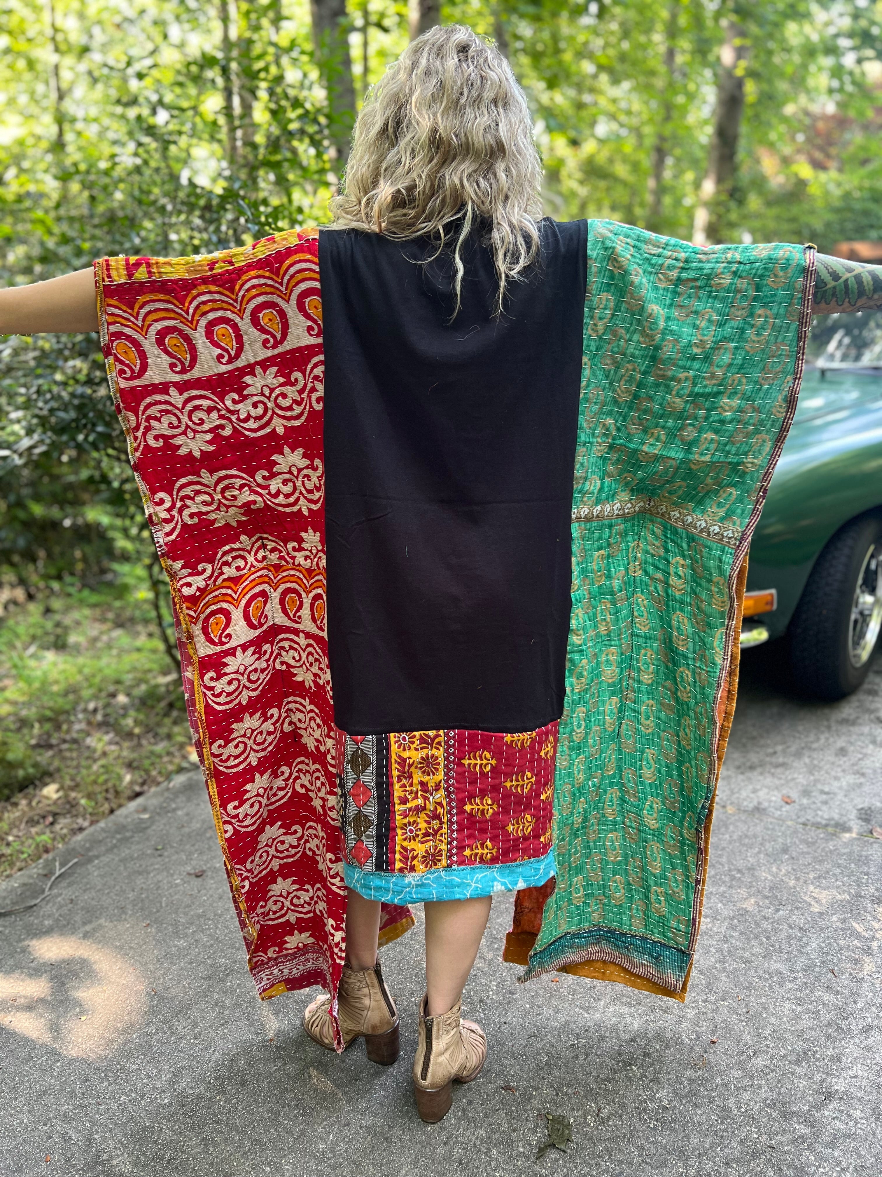 *Remake* KANTHA WING UPCYCLED DRESS// open size handmade// STEVIE NICKS LEGEND
