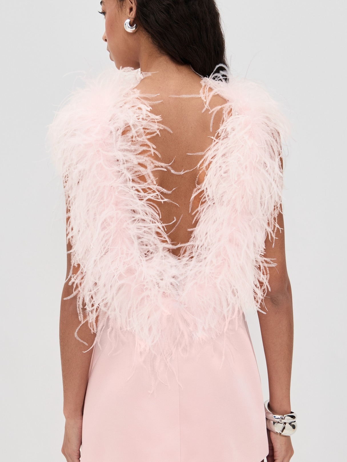 FEATHER TRIM DUCHESSE SATIN MINI DRESS