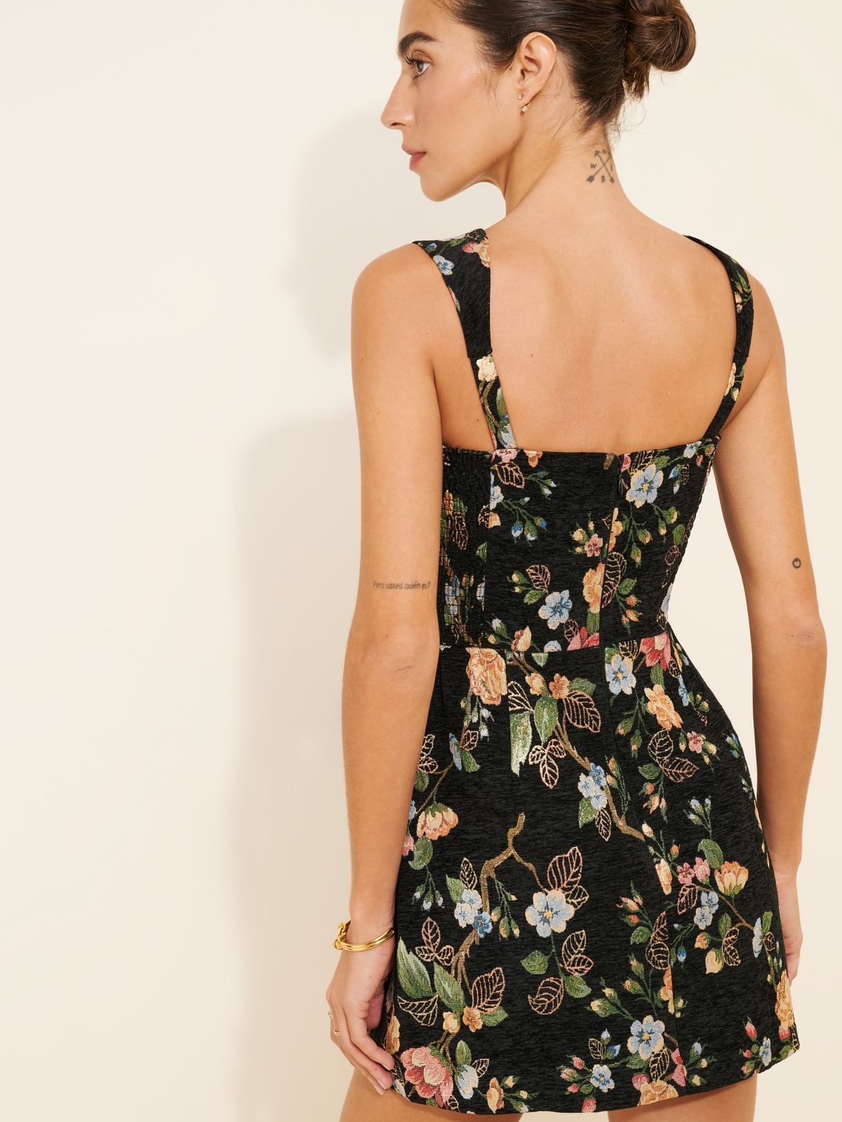 FLORAL JACQUARD SHIFT MINI DRESS