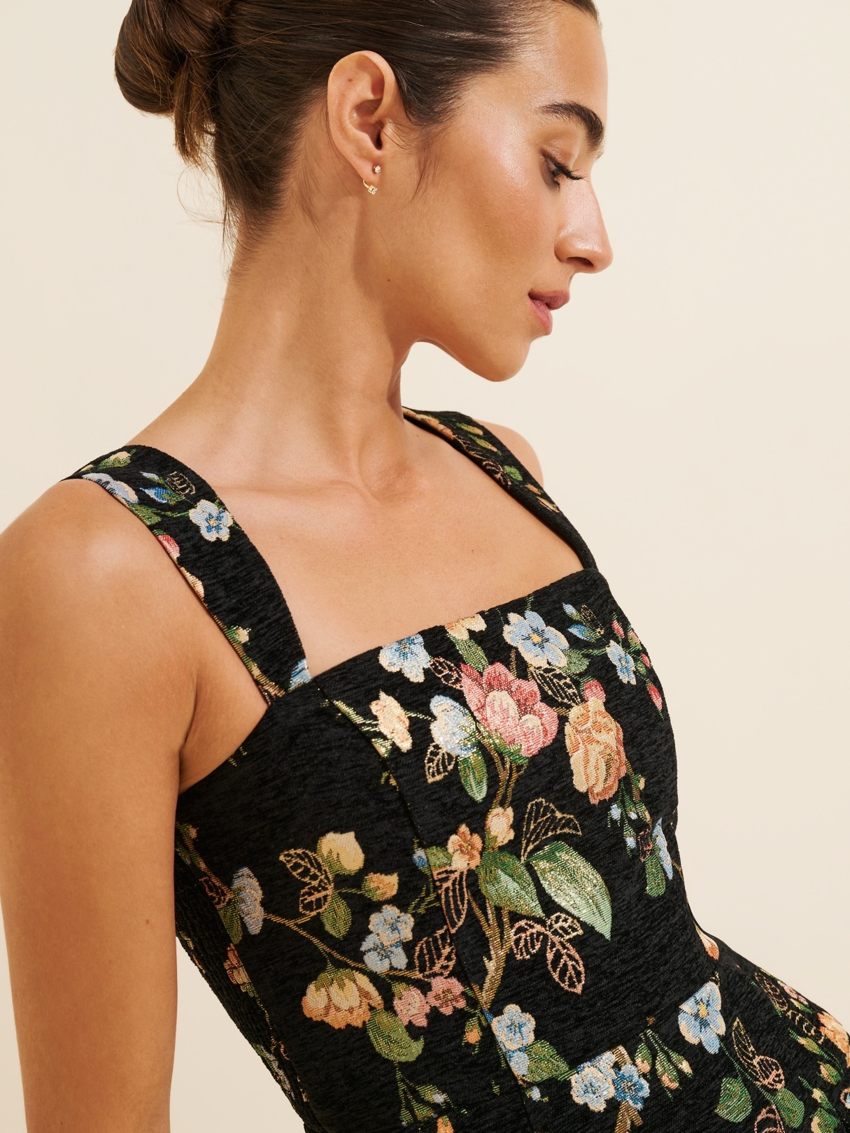 FLORAL JACQUARD SHIFT MINI DRESS