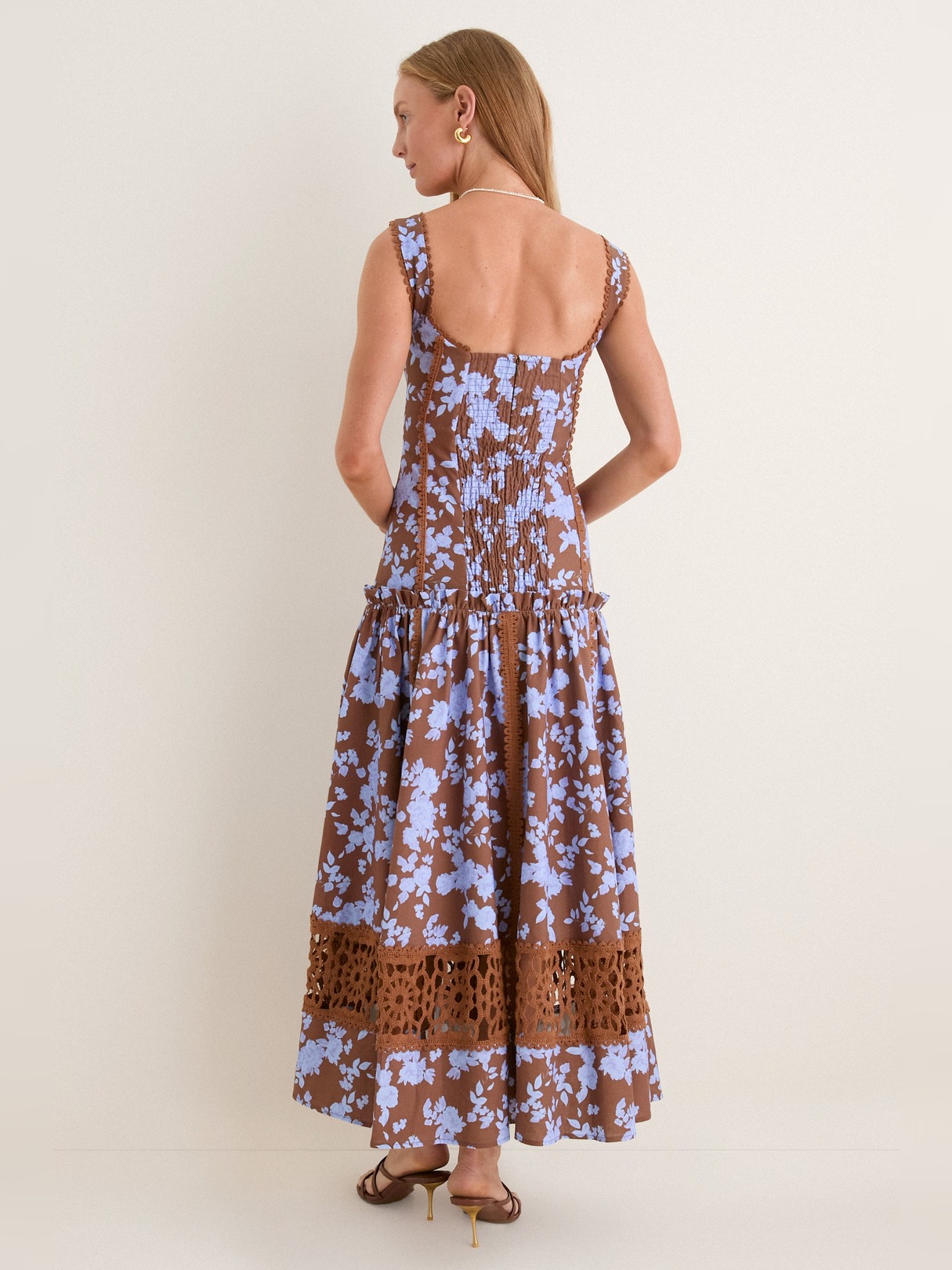 FLORAL SCOOP NECK MIDI DRESS