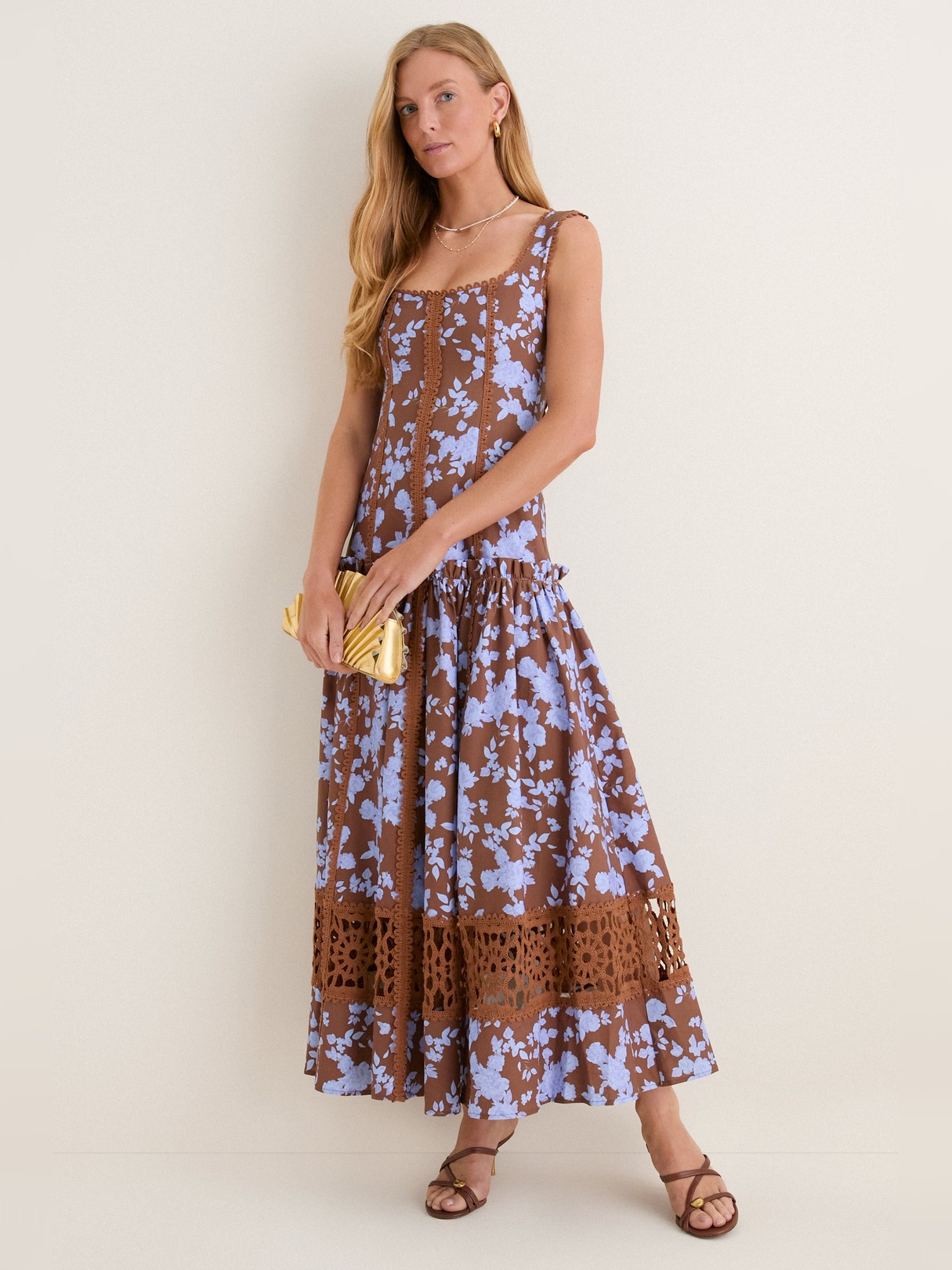 FLORAL SCOOP NECK MIDI DRESS