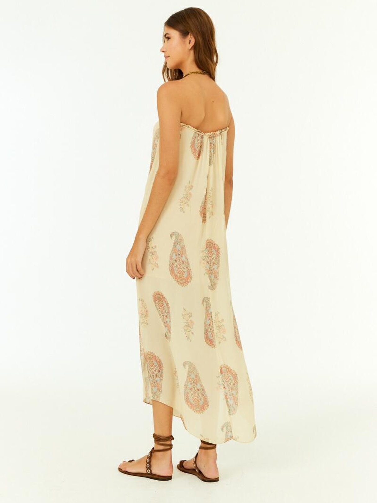 Lemon Yellow Floral Strapless Midi Dress