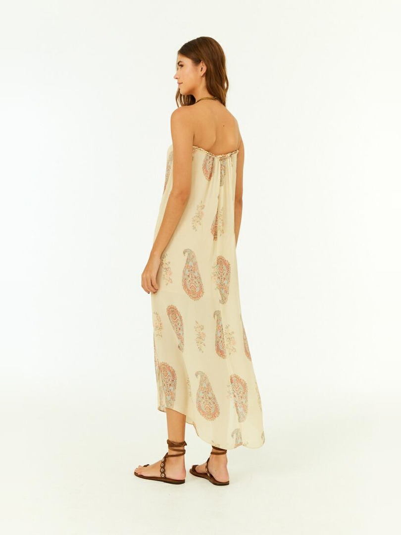 PAISLEY PRINT STRAPLESS MIDI DRESS