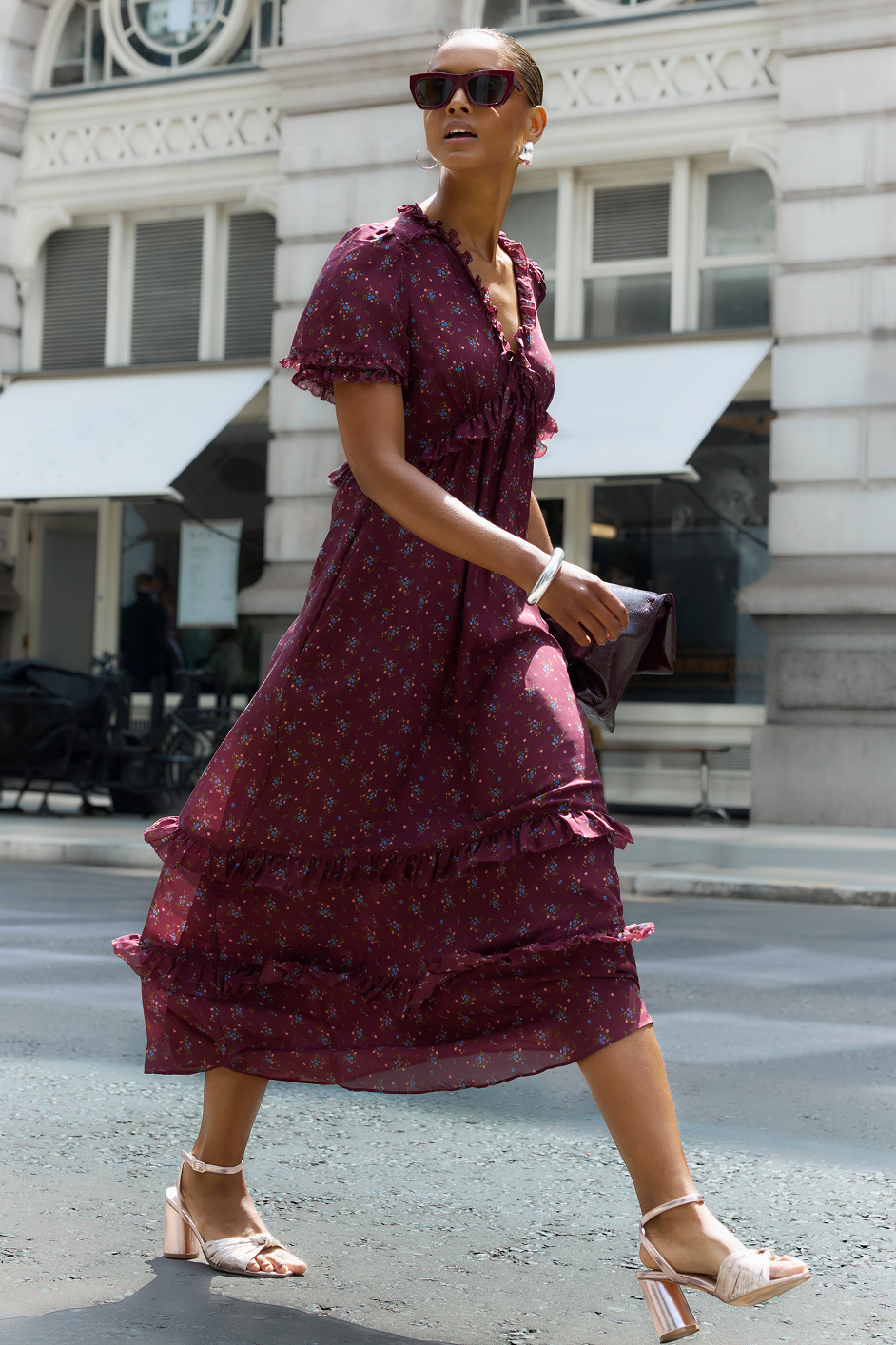 Lyra Silk Dress - Deep Fig Floral