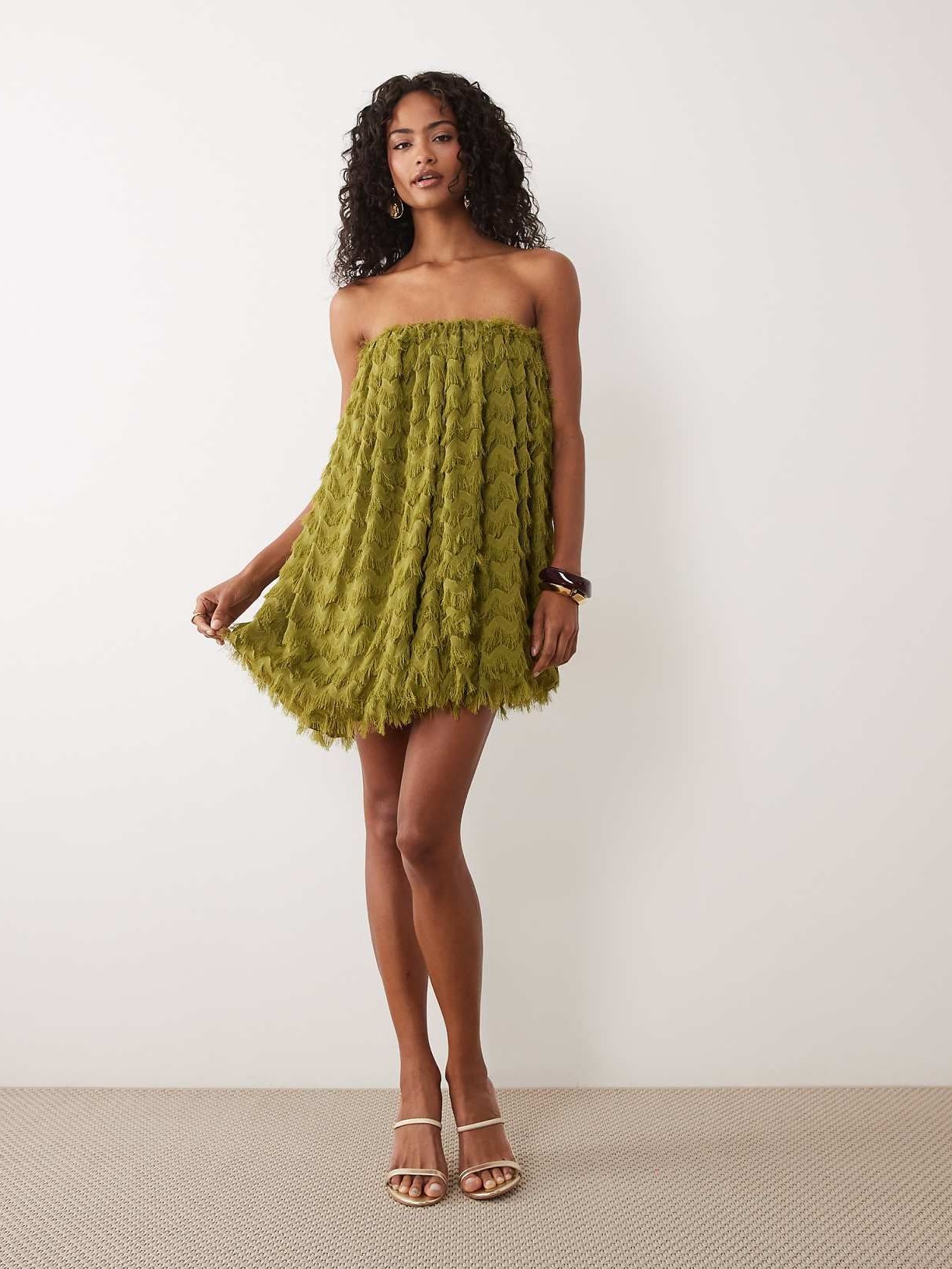 FRINGE BUBBLE BANDEAU MINI DRESS 
