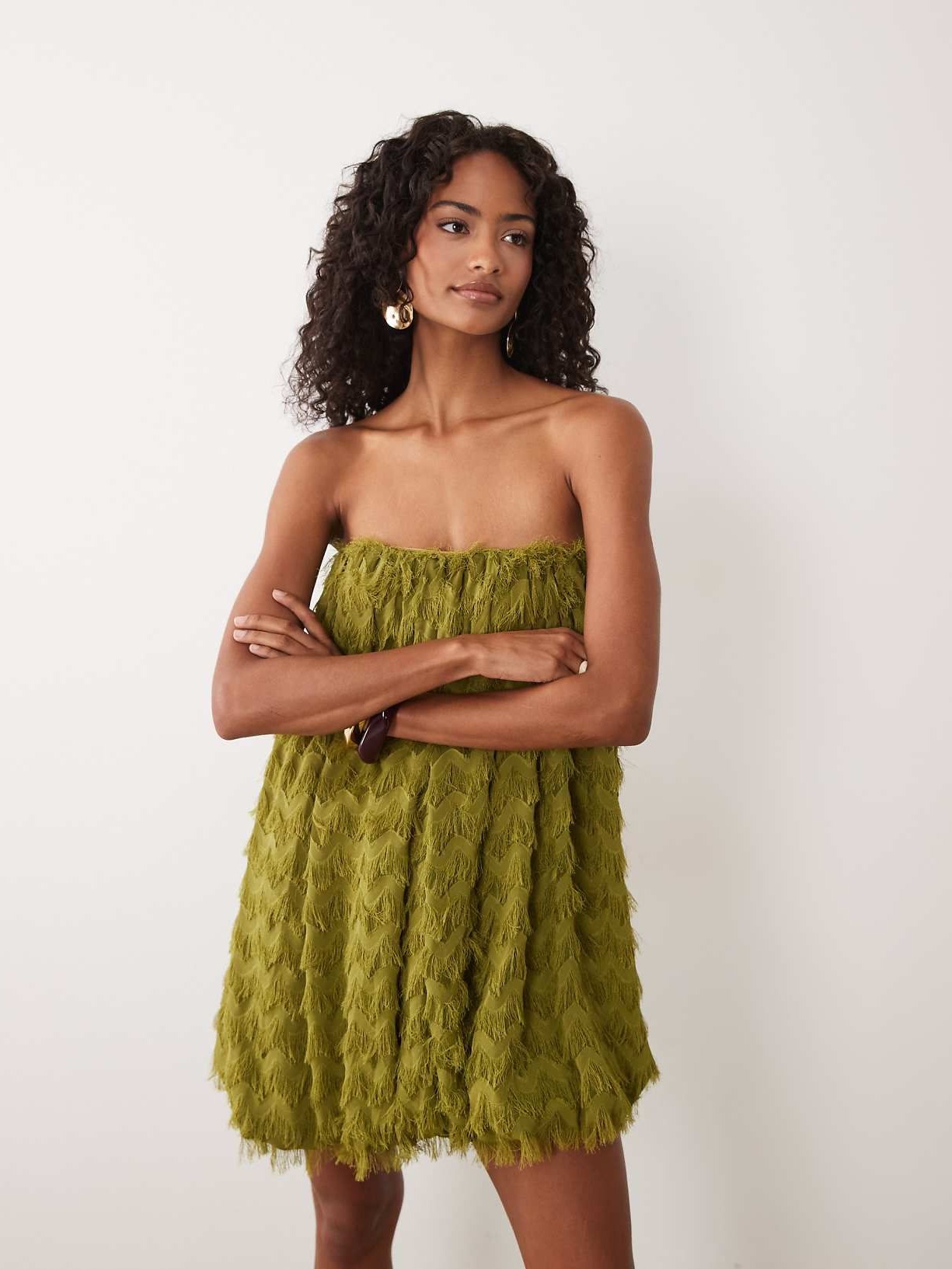 FRINGE BUBBLE BANDEAU MINI DRESS 
