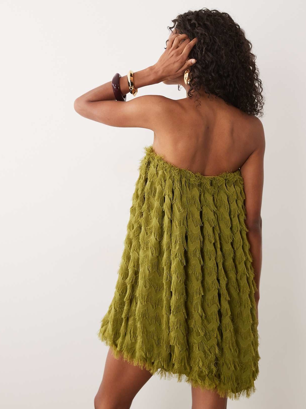 FRINGE BUBBLE BANDEAU MINI DRESS 