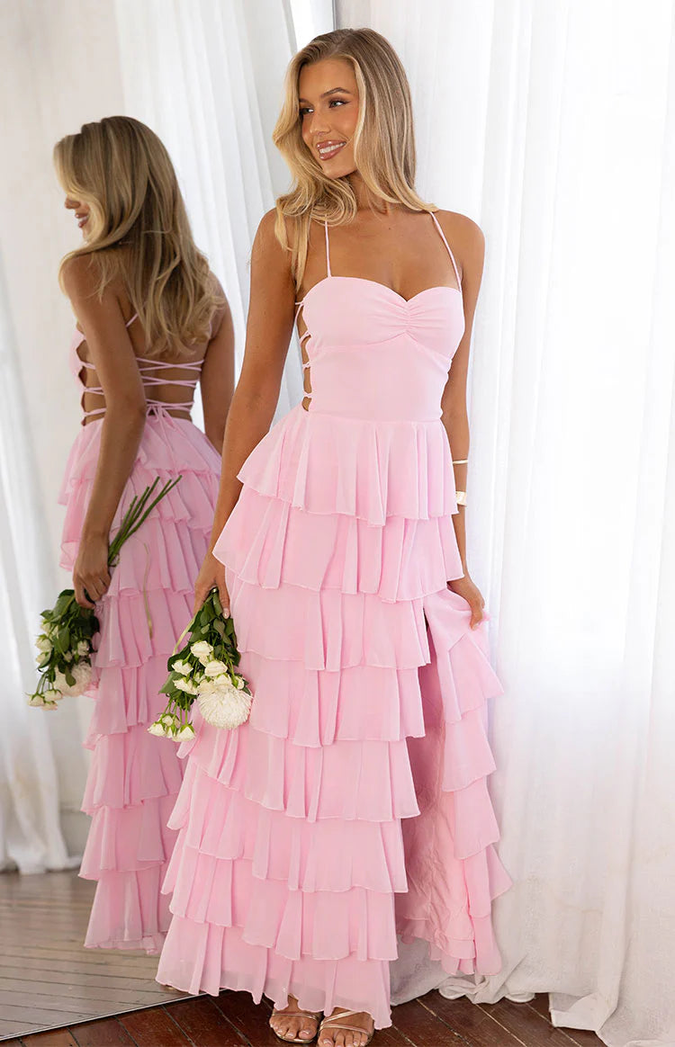 Georgie Pink Ruffle Prom Dress