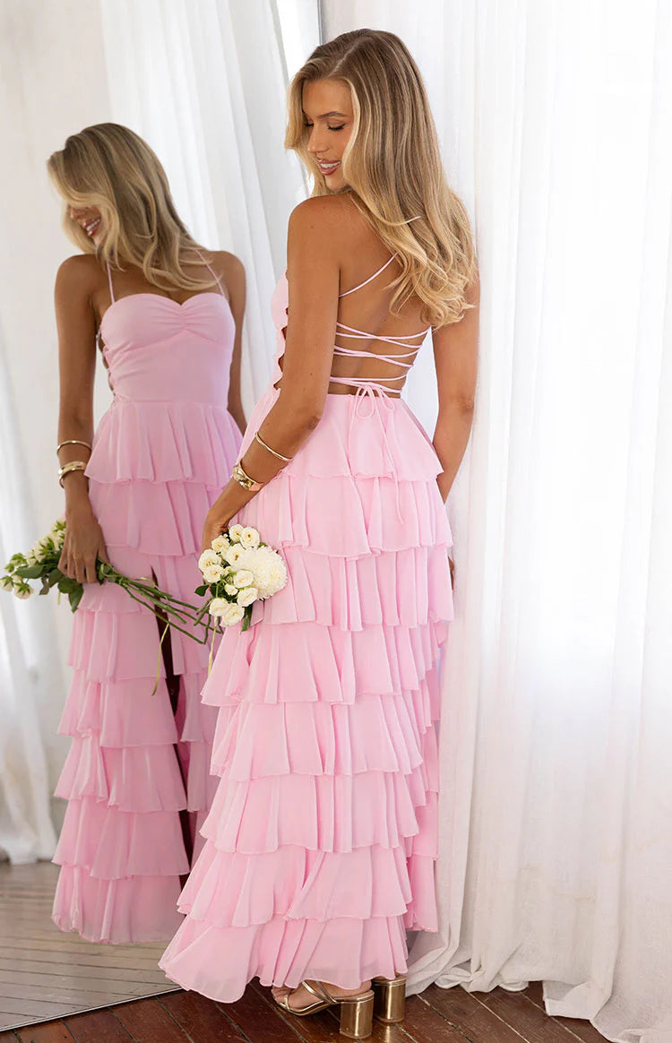 Georgie Pink Ruffle Prom Dress
