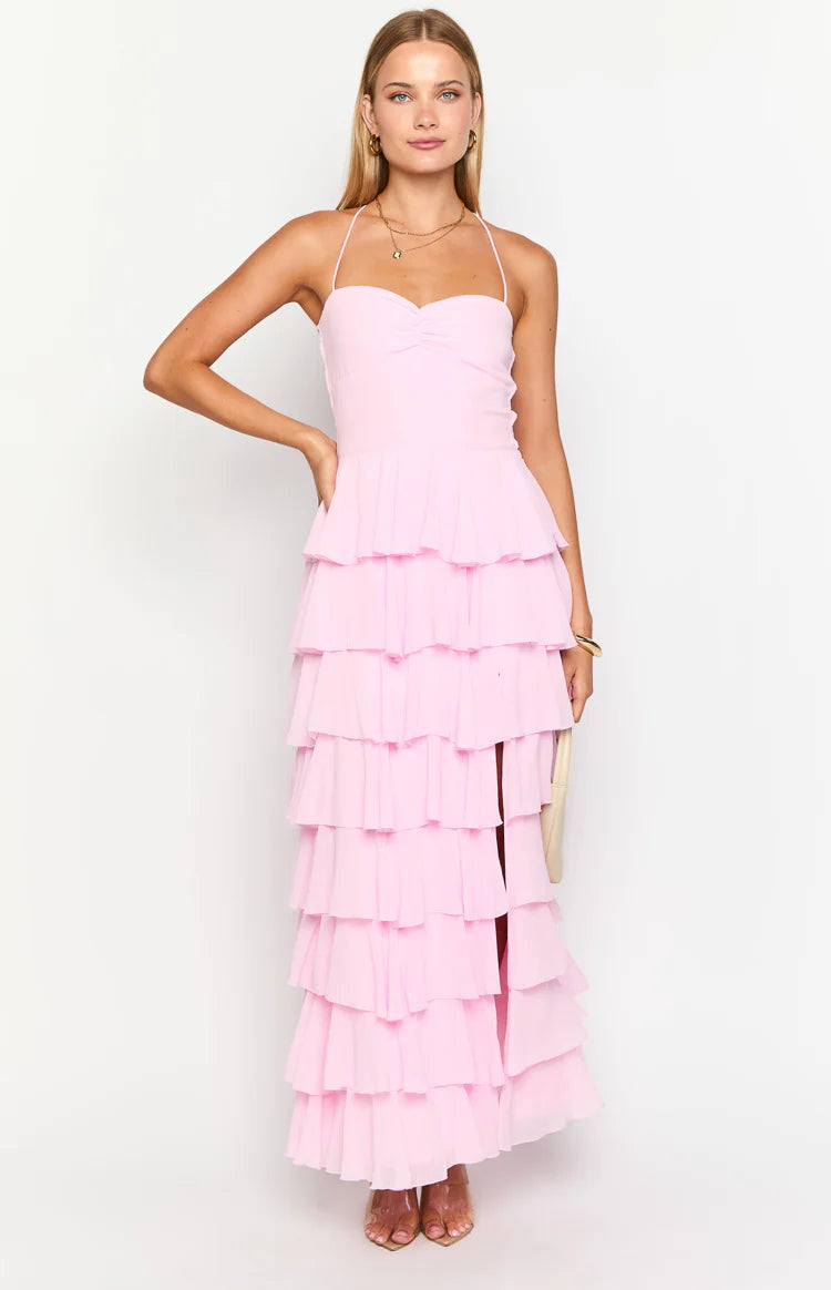 Georgie Pink Ruffle Prom Dress