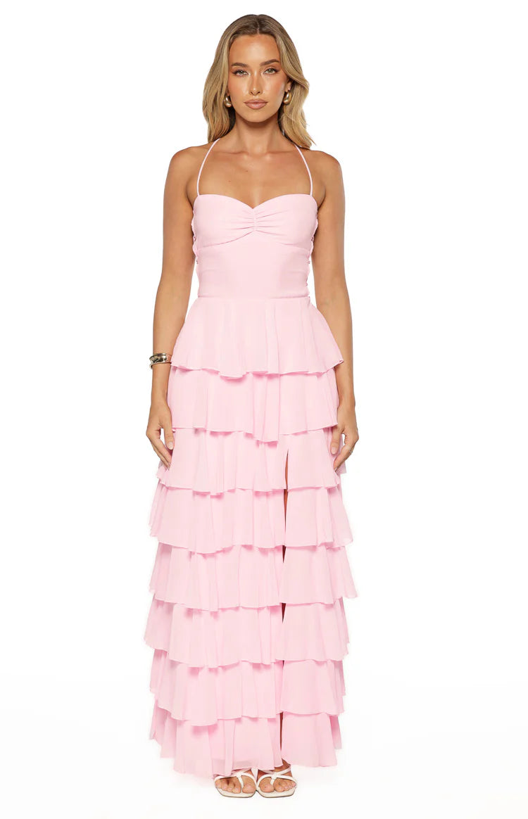 Georgie Pink Ruffle Prom Dress