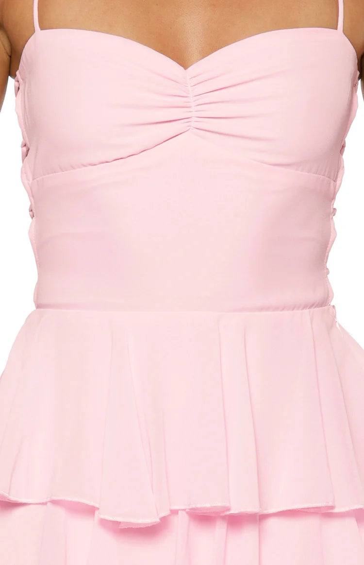 Georgie Pink Ruffle Prom Dress