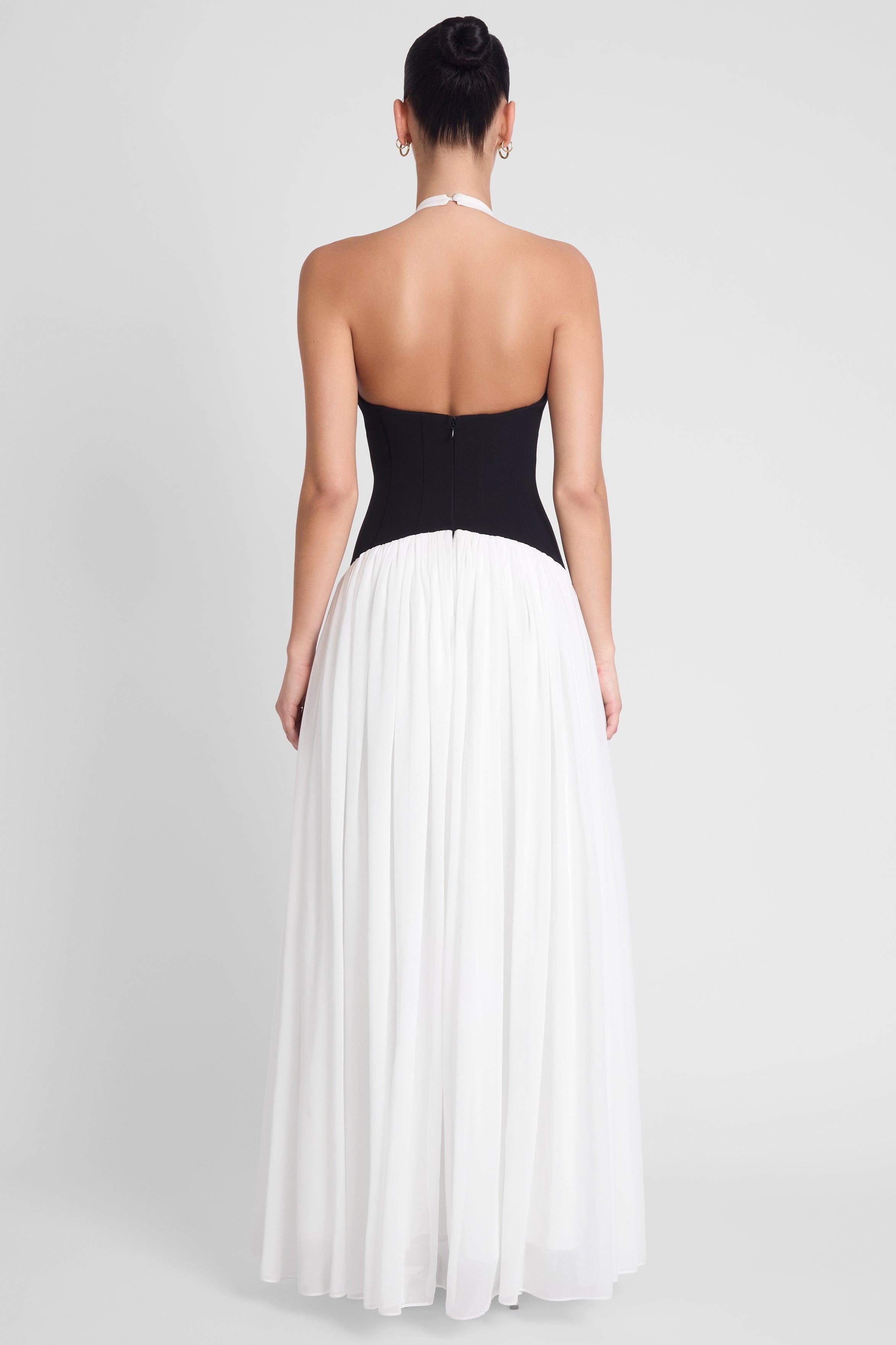 Harlowe Contrast Corset Maxi Dress - Black & White