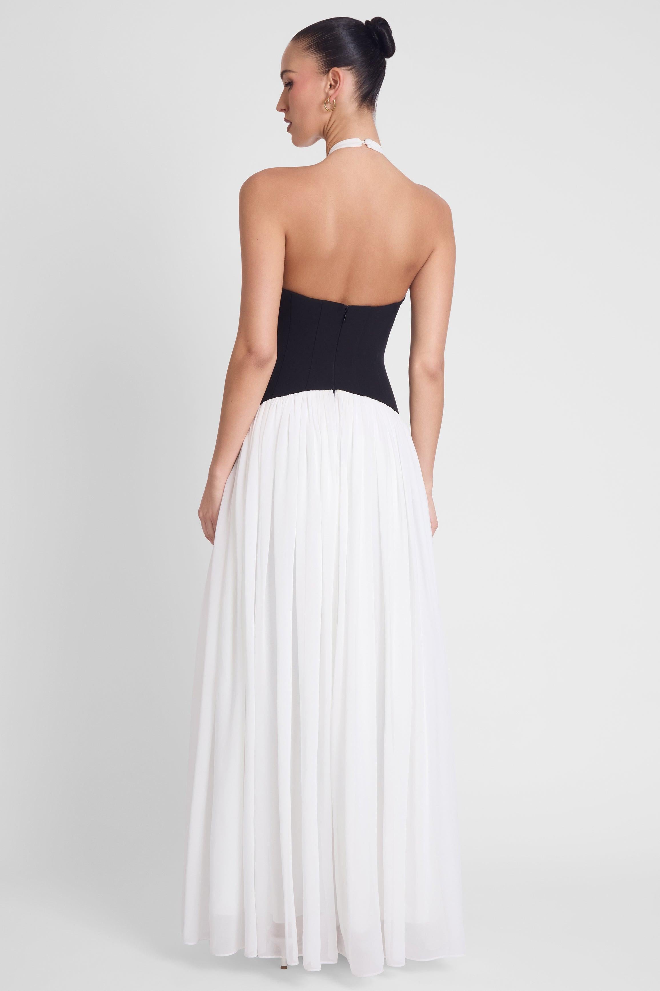 Harlowe Contrast Corset Maxi Dress - Black & White