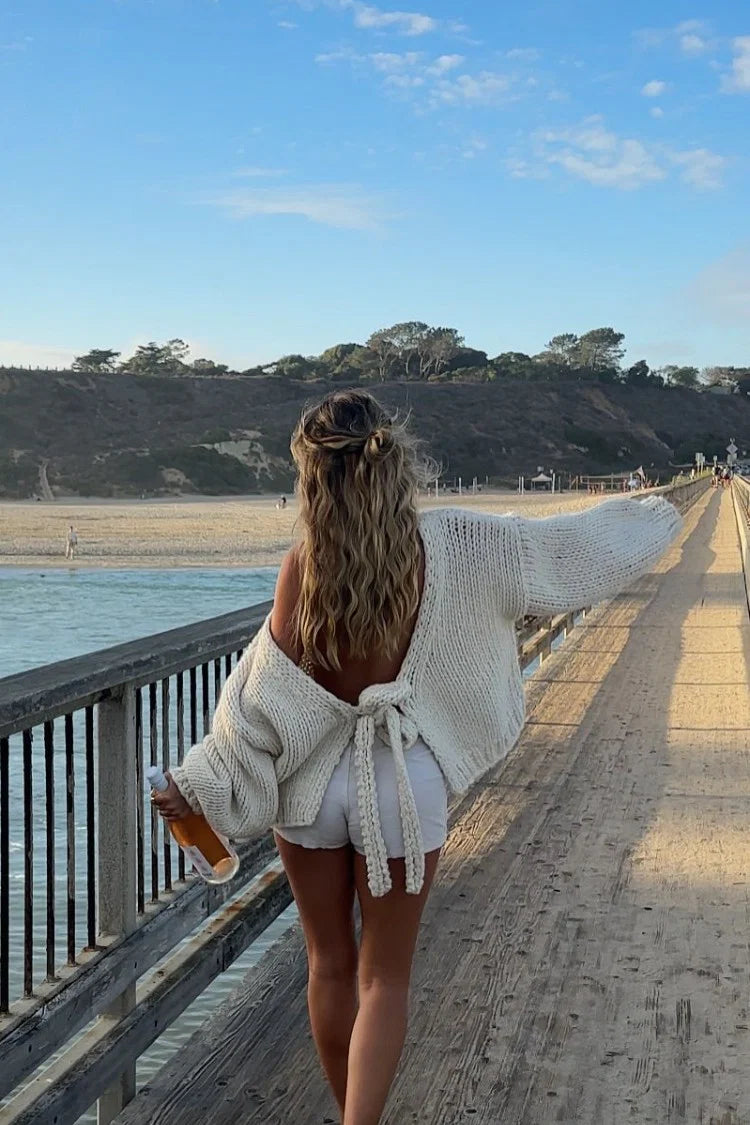 Holiday Cream Tie Up Knit Cardigan