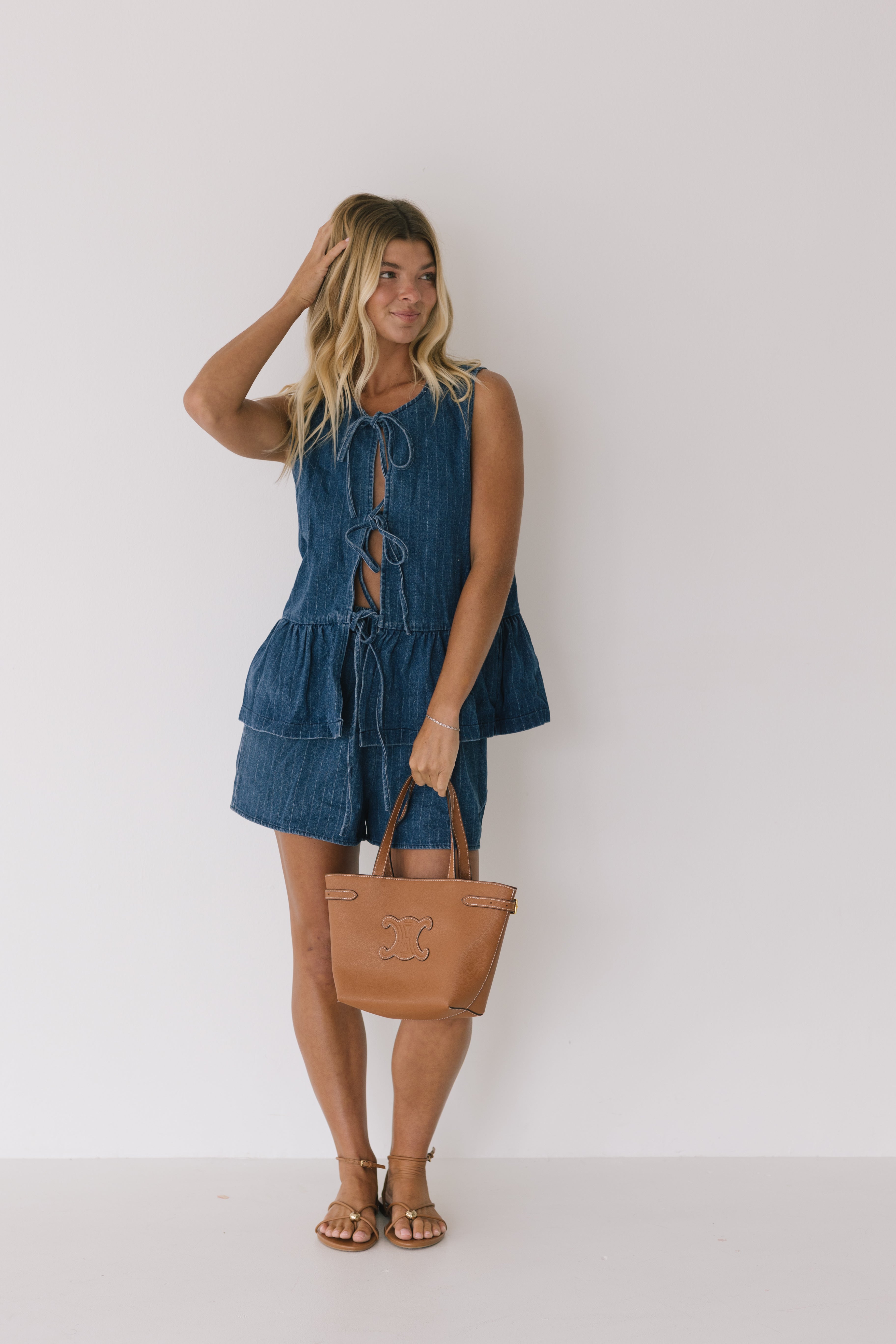 Chloe Front Tie and Shorts Set - Denim
