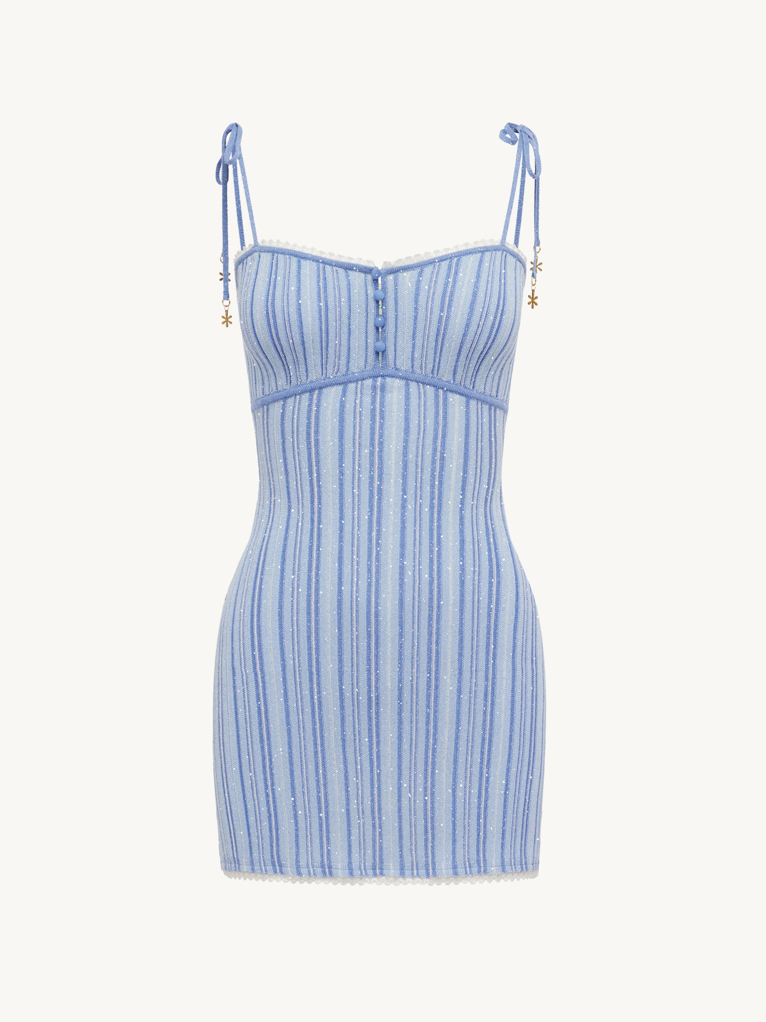 Glitter Stripe Rib Knit Tie Strap Bodycon Mini Dress