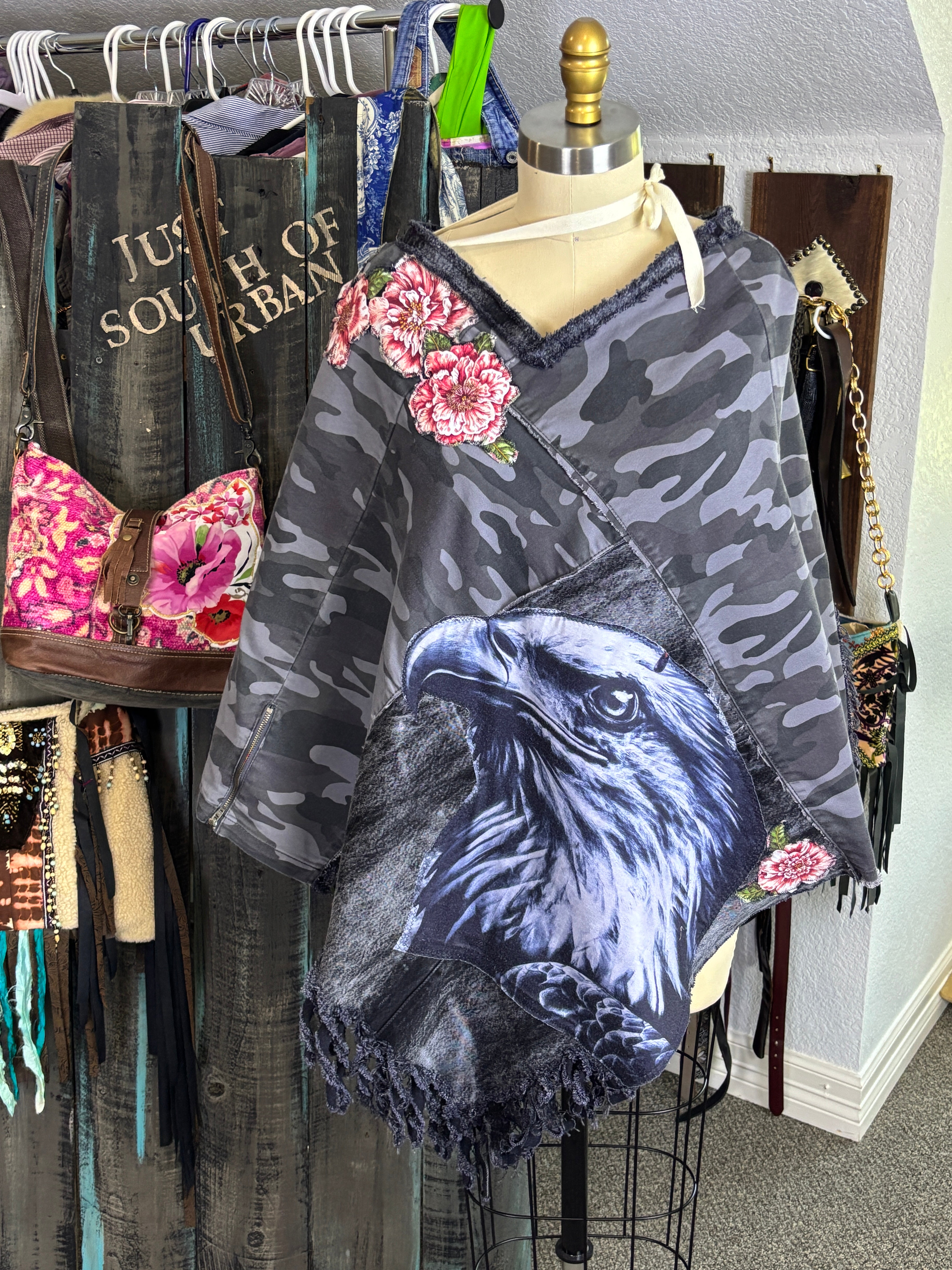 American Woman Poncho, Up-cycled Denim