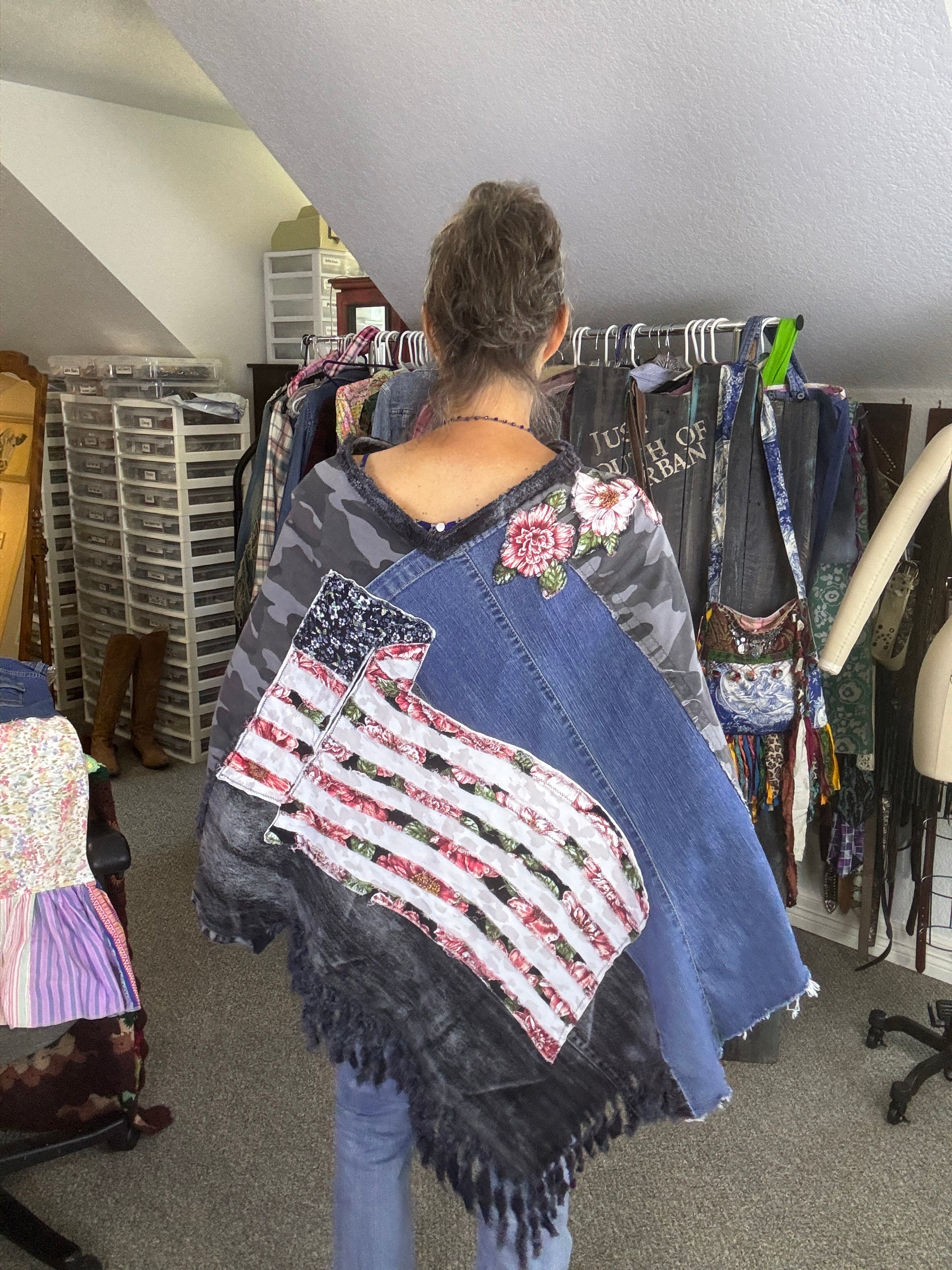 American Woman Poncho, Up-cycled Denim