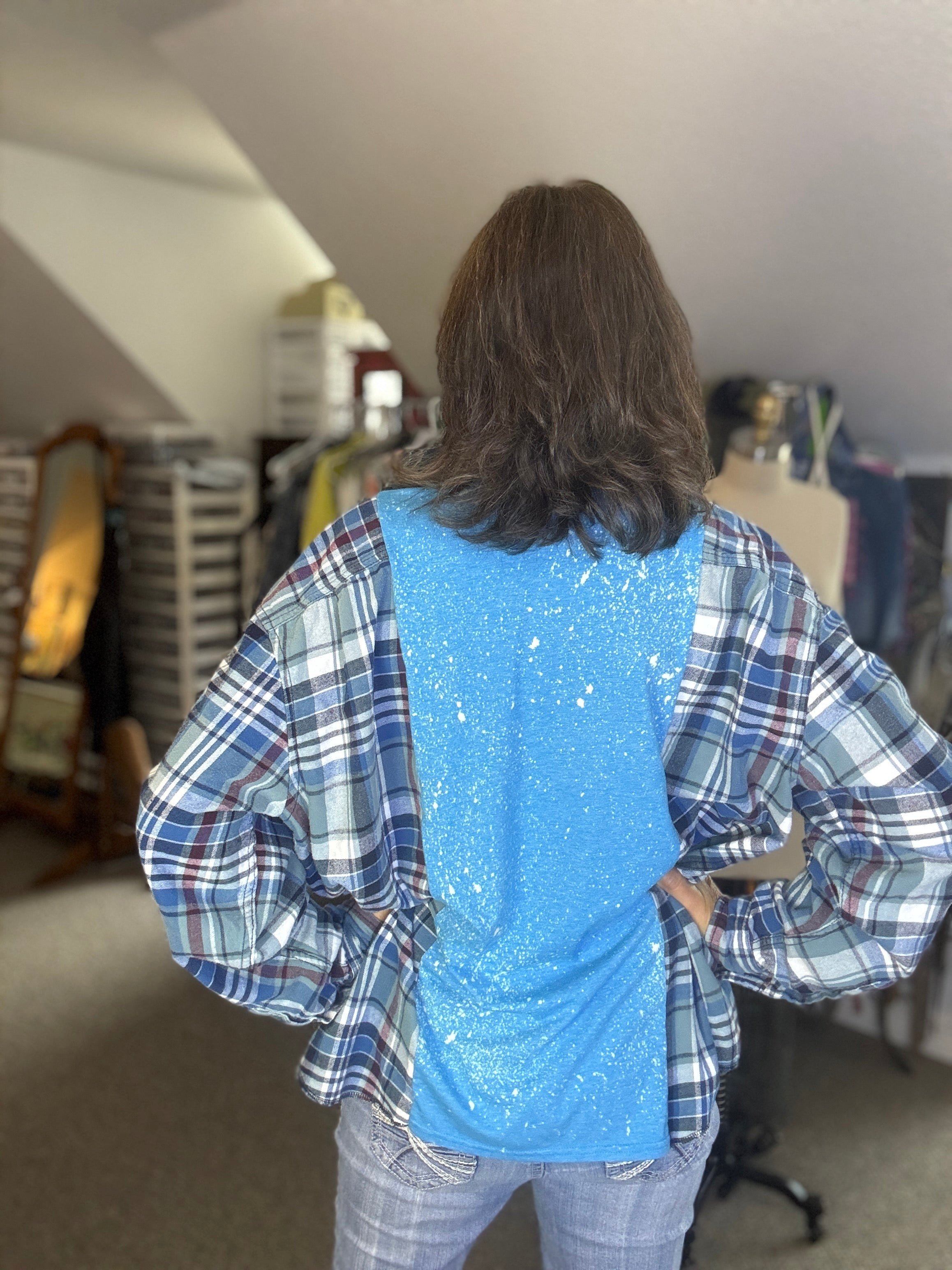 Up-cycled T-Shirt and Flannel, Johnny Cash, Size L - XL, Comfy Baggy Loose Fit