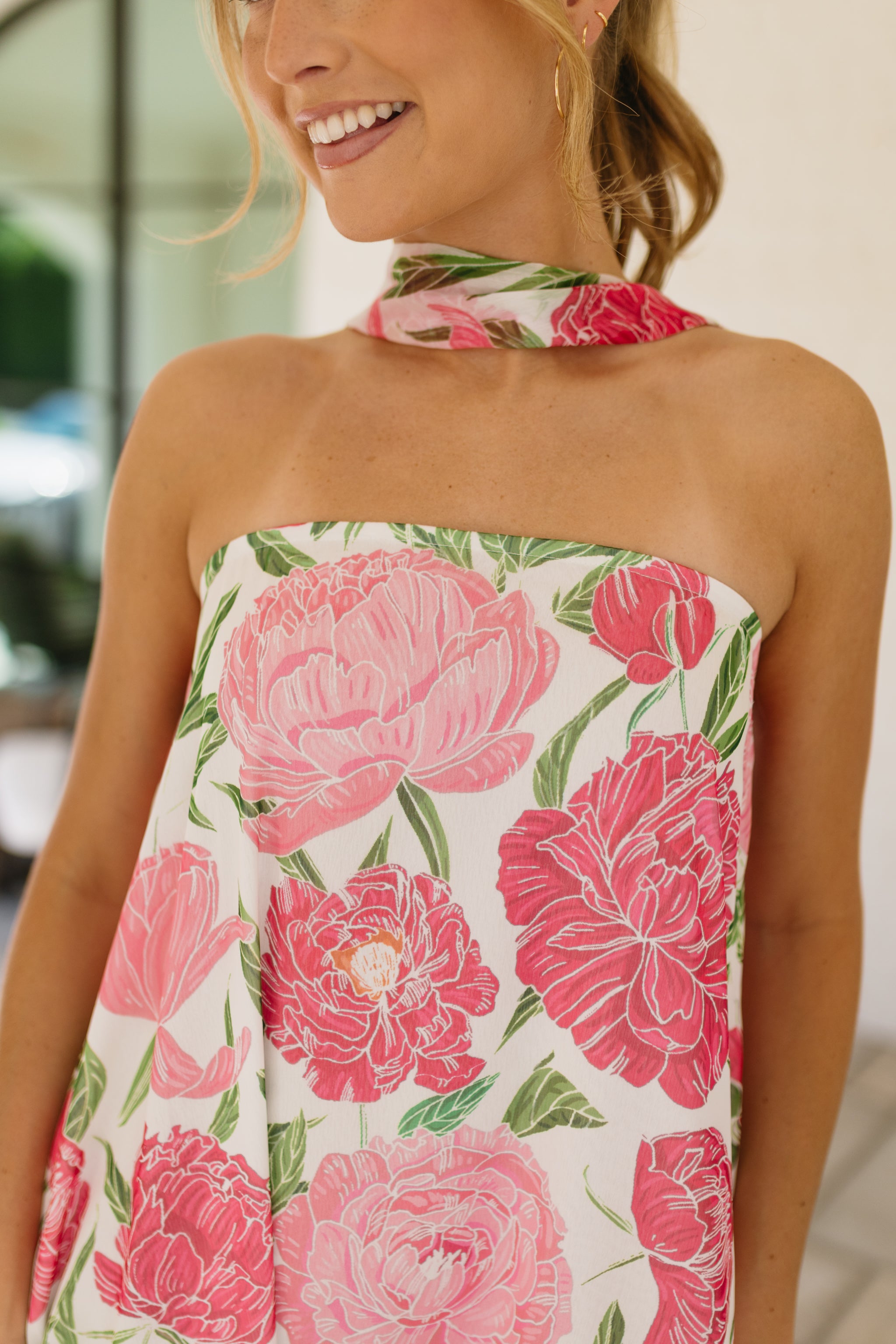 Strapless Floral Halter Maxi Dress