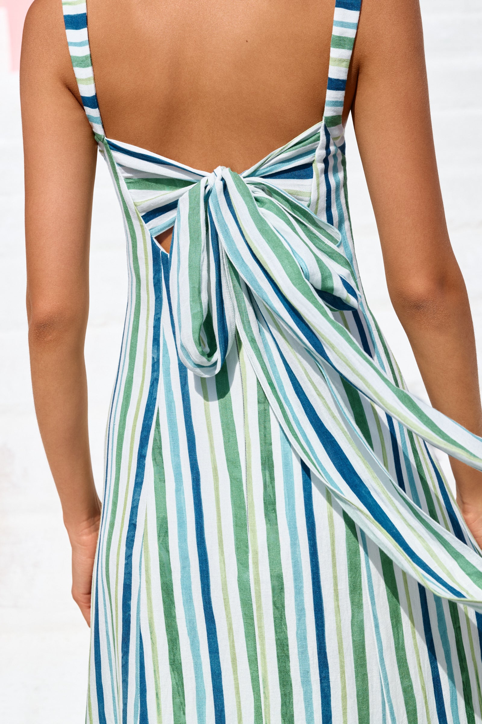 MARGARET STRIPED TIE BACK GOWN
