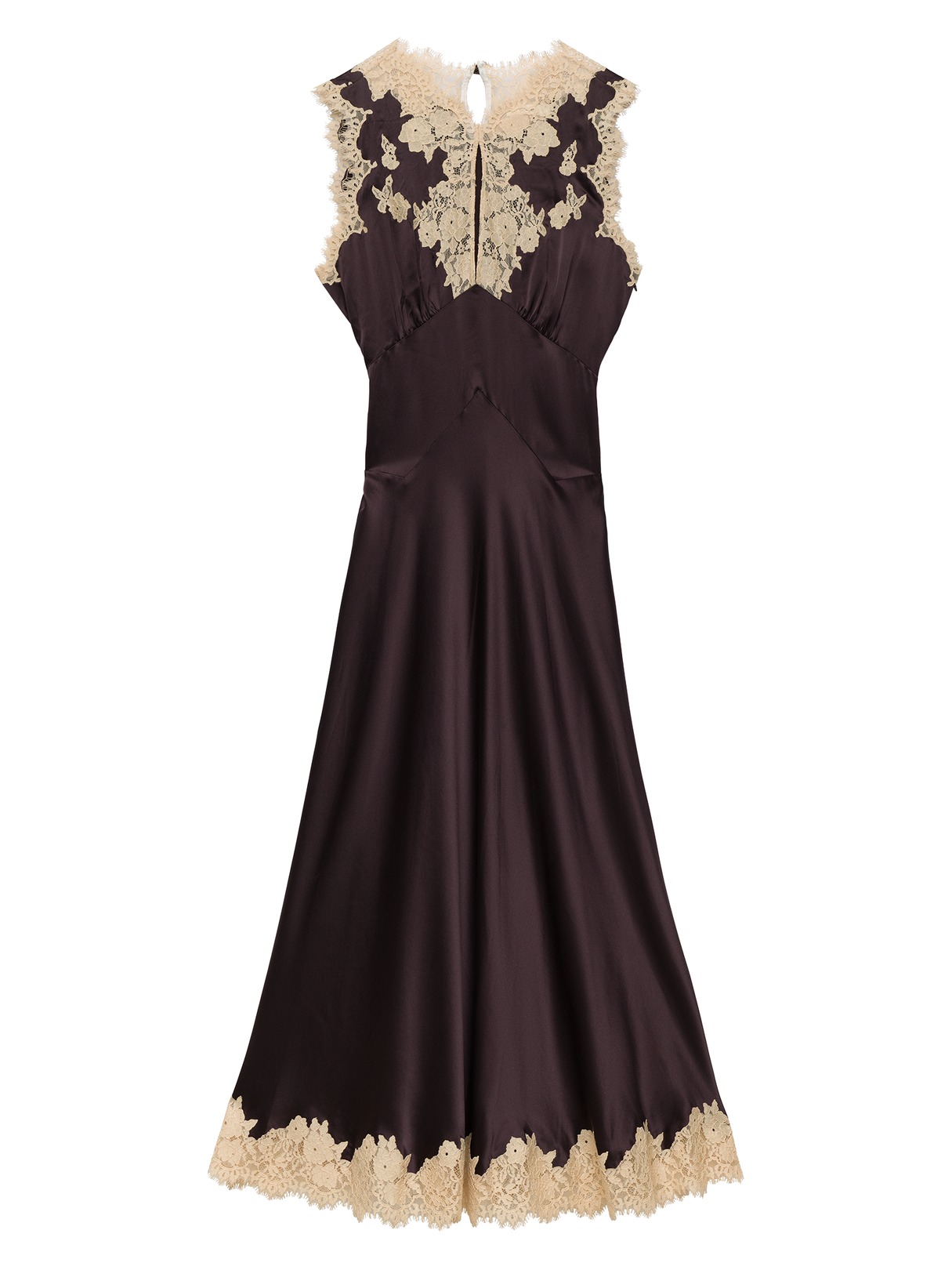 LACE TRIM SILK SATIN MIDI DRESS
