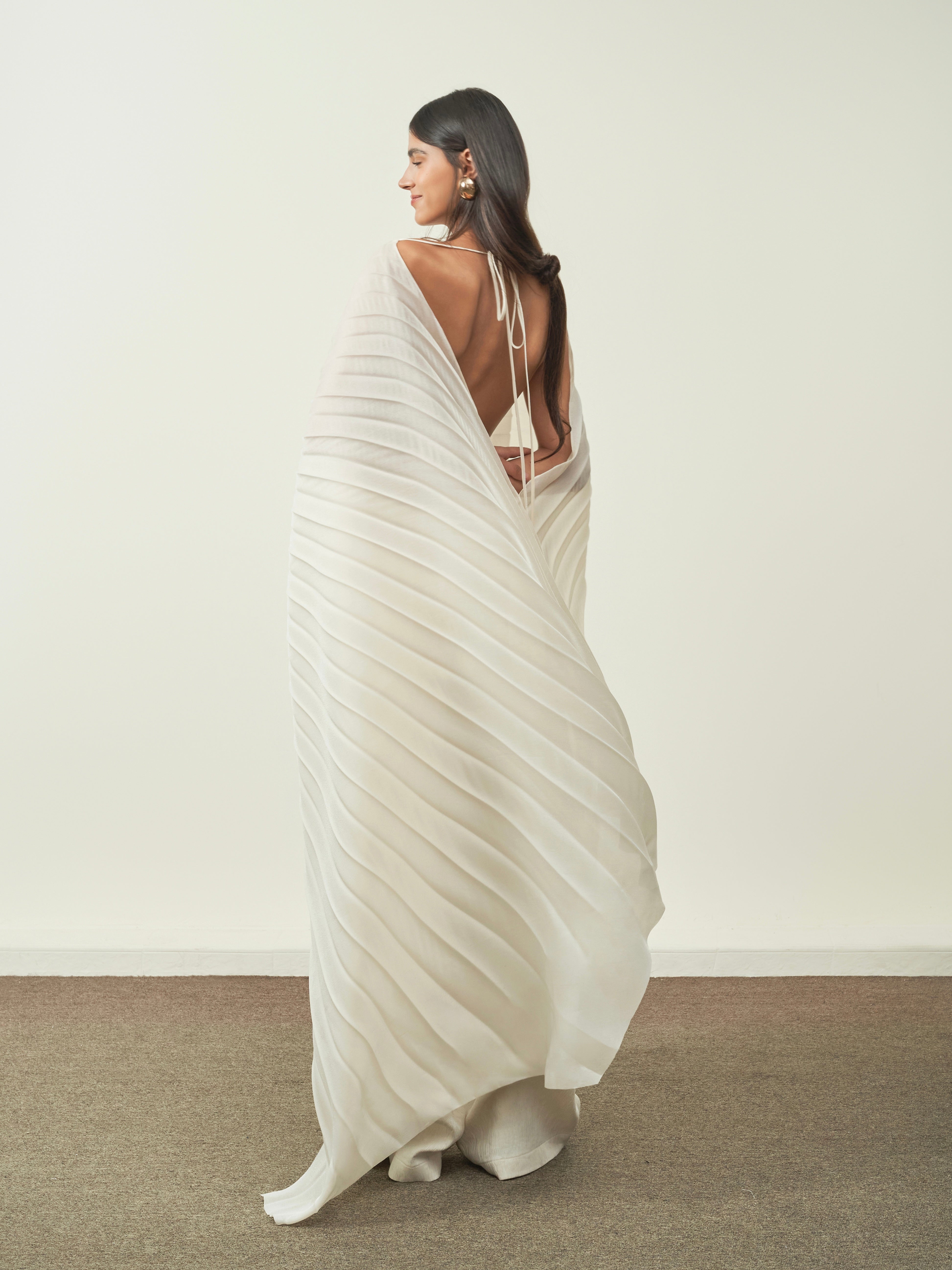 Phu Van Structured Pleated Shimmering Satin Top