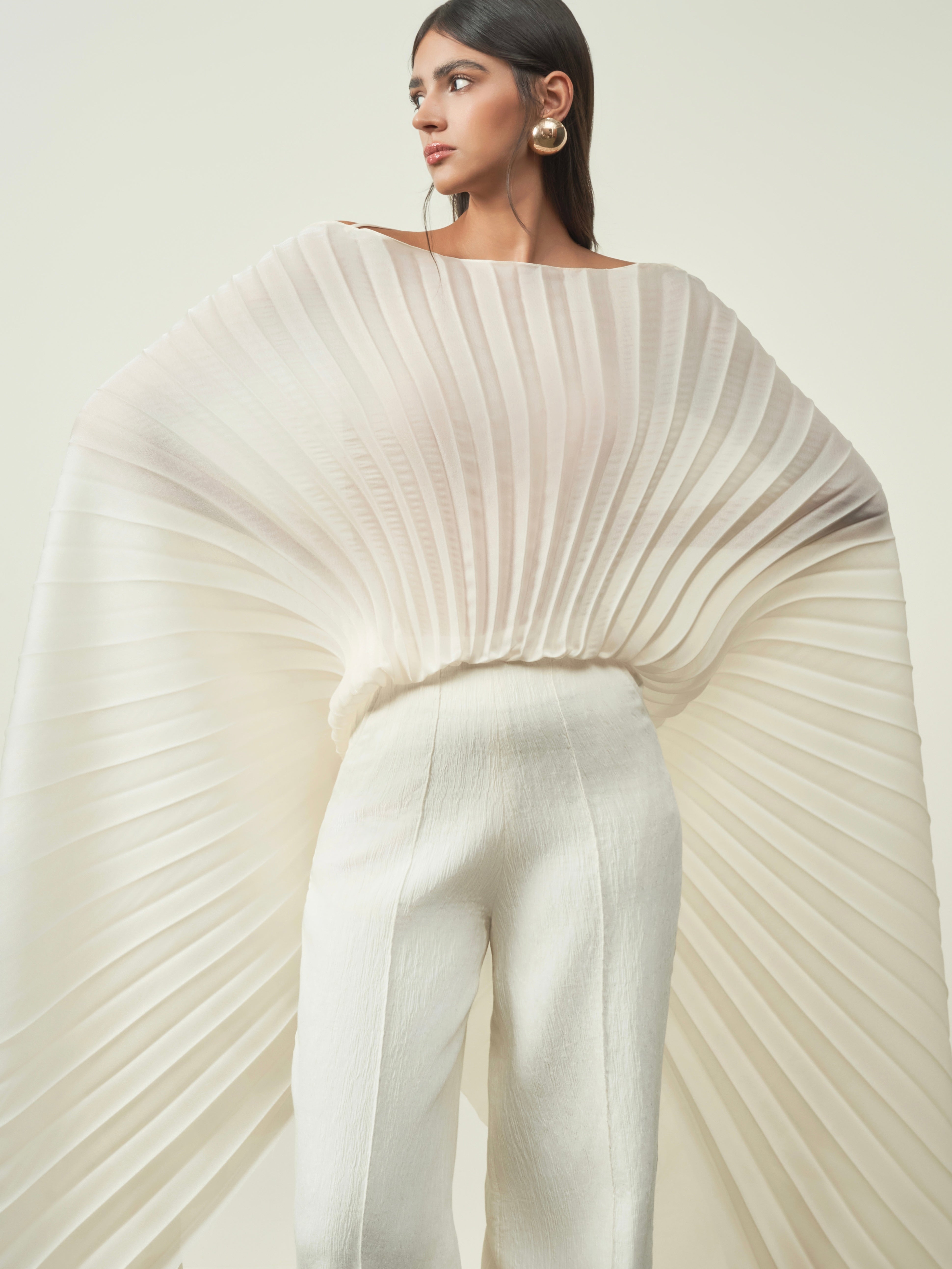 Phu Van Structured Pleated Shimmering Satin Top