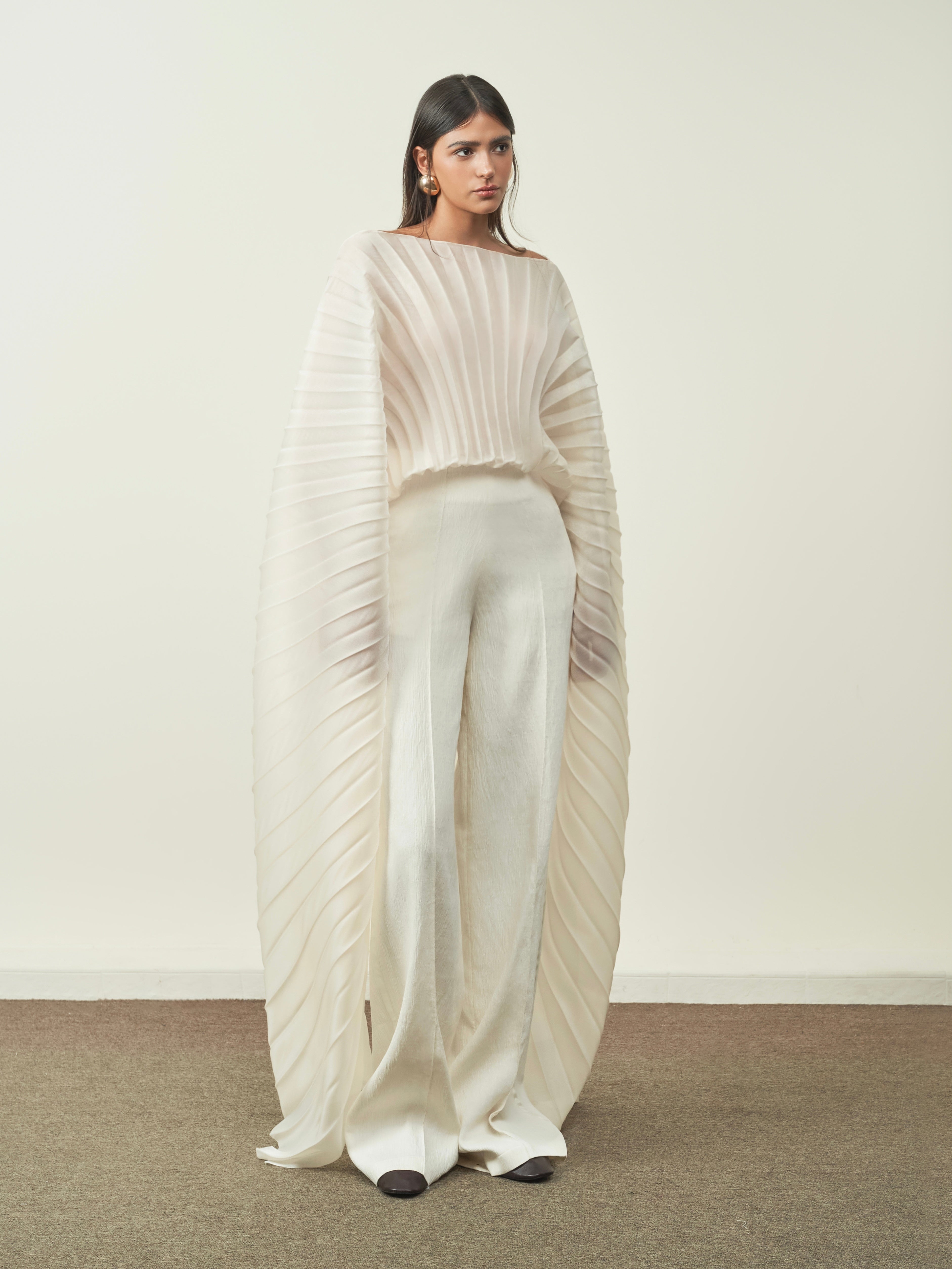 Phu Van Structured Pleated Shimmering Satin Top