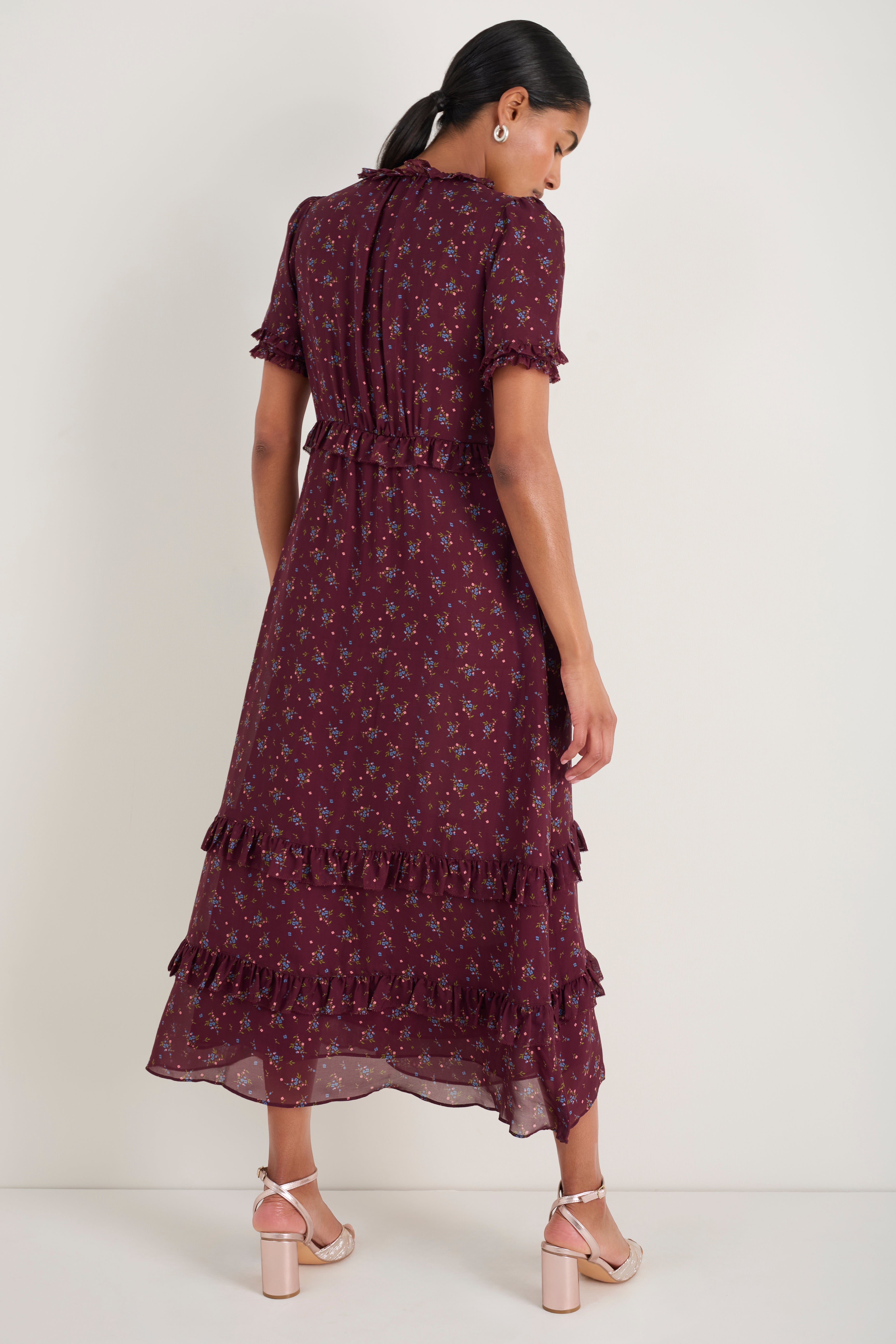 Lyra Silk Dress - Deep Fig Floral