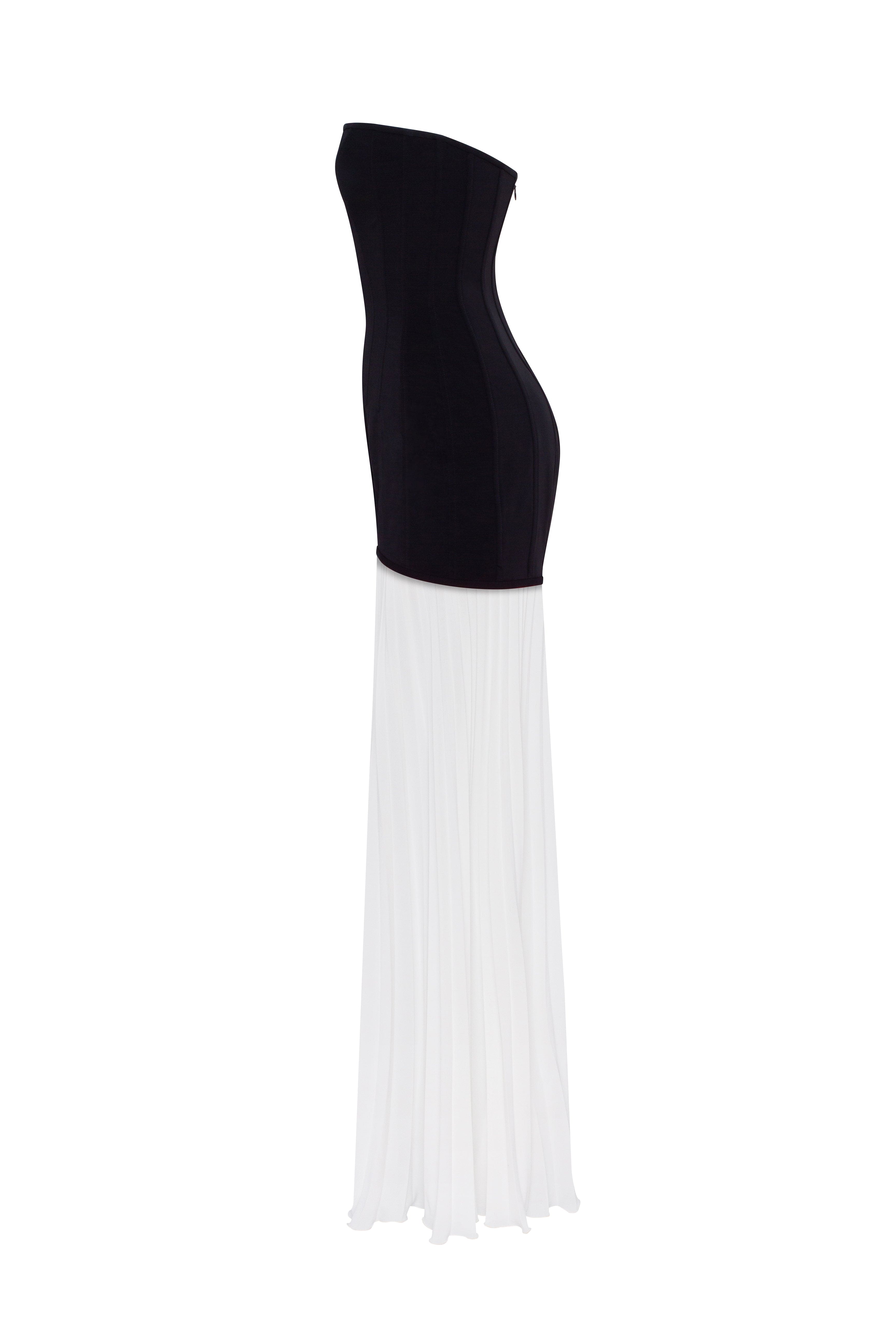 Black&White dress with a pleated skirt, Parisienne