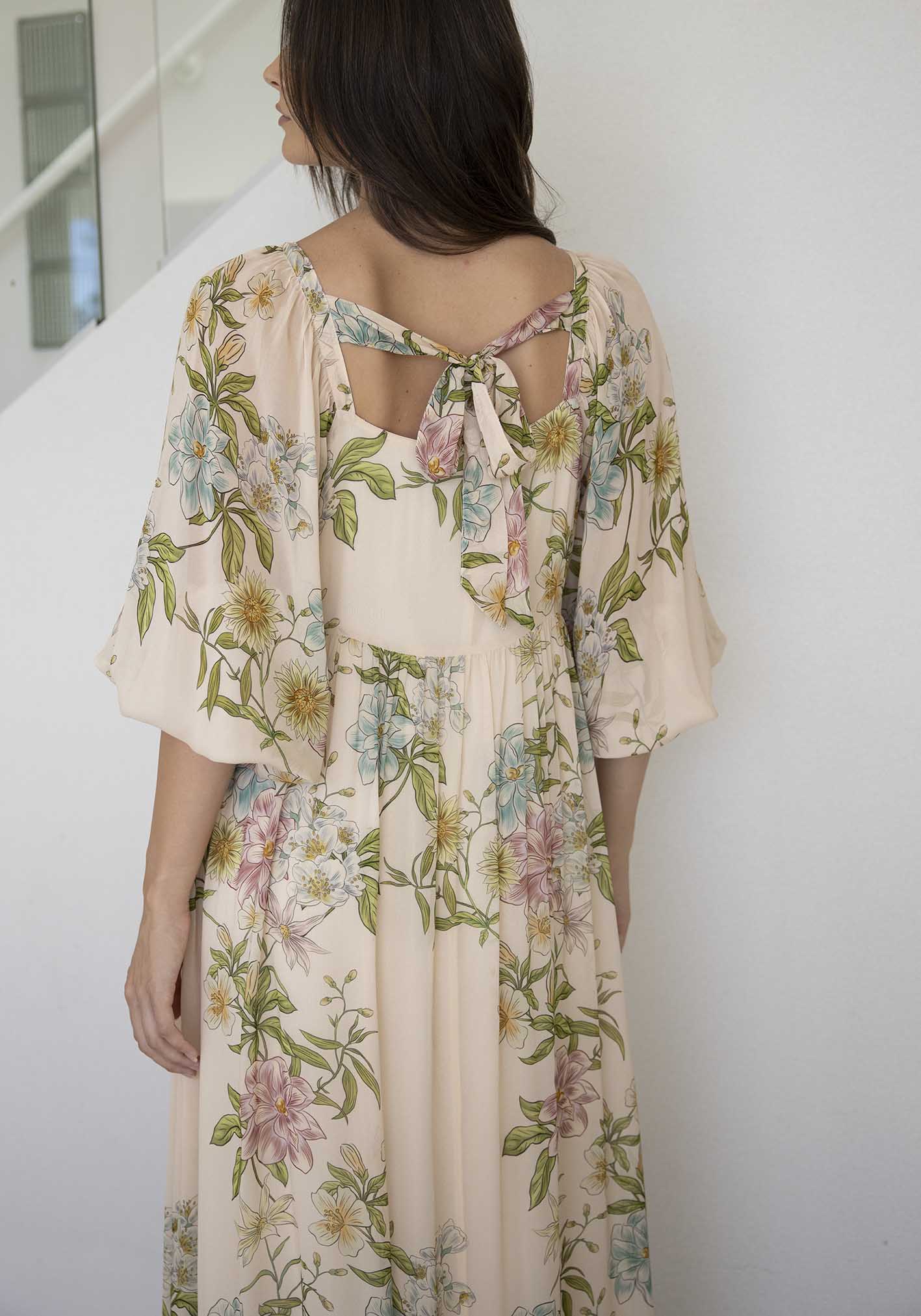 Cream Floral Square Neck Maxi Dress