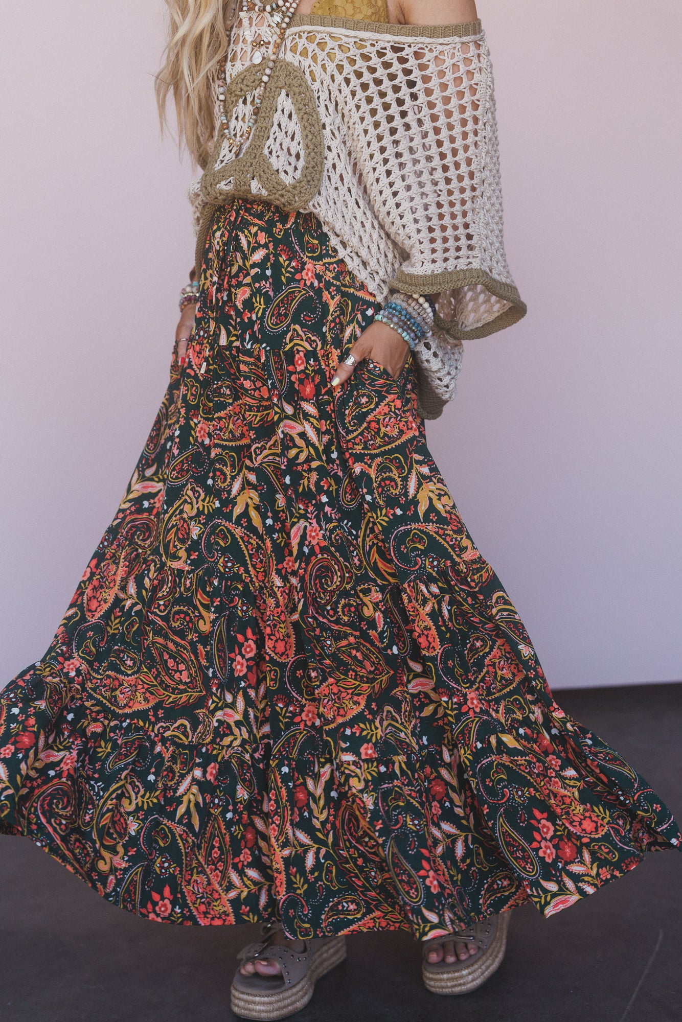 The Nest Happy Tiers Maxi Skirt - Coral Multi