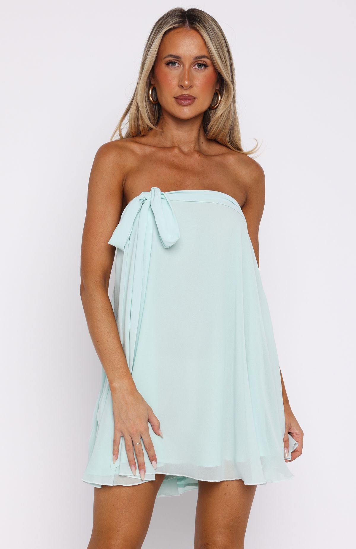 Mint Green Strapless Bow Chiffon Mini Dress