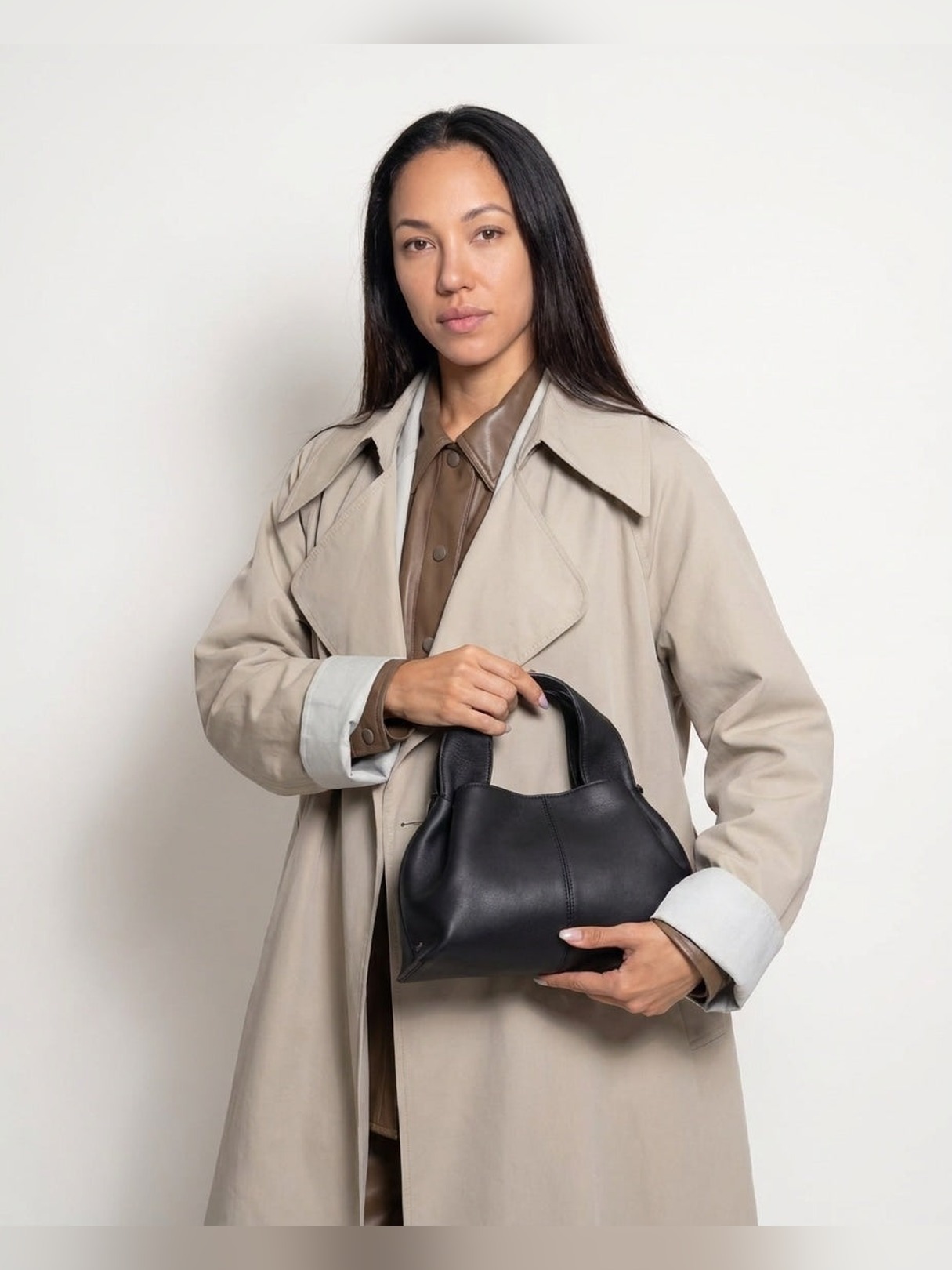 PEBBLED LEATHER TOP HANDLE BAG