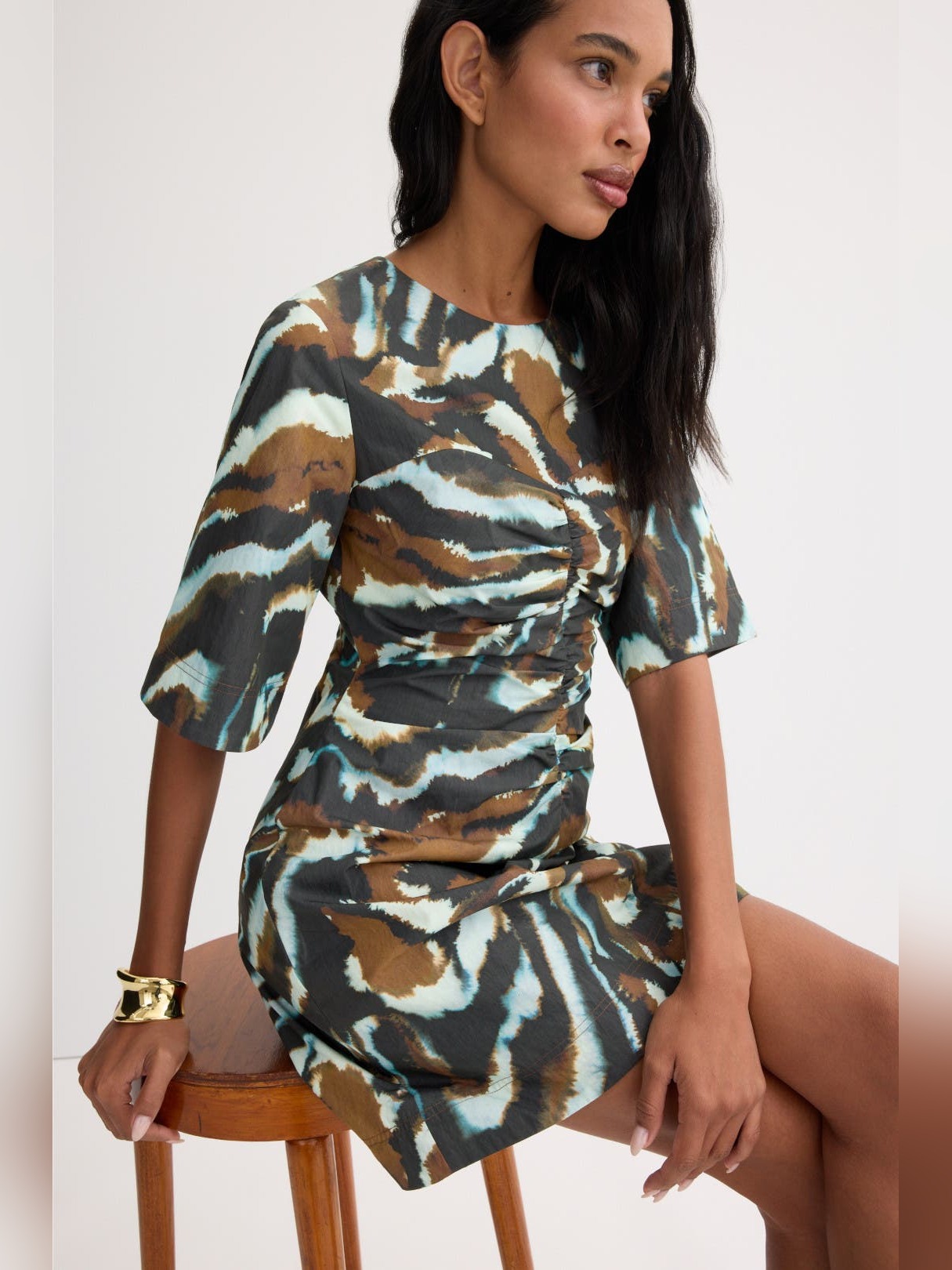 PRINTED PUFF SLEEVE T SHIRT MINI DRESS