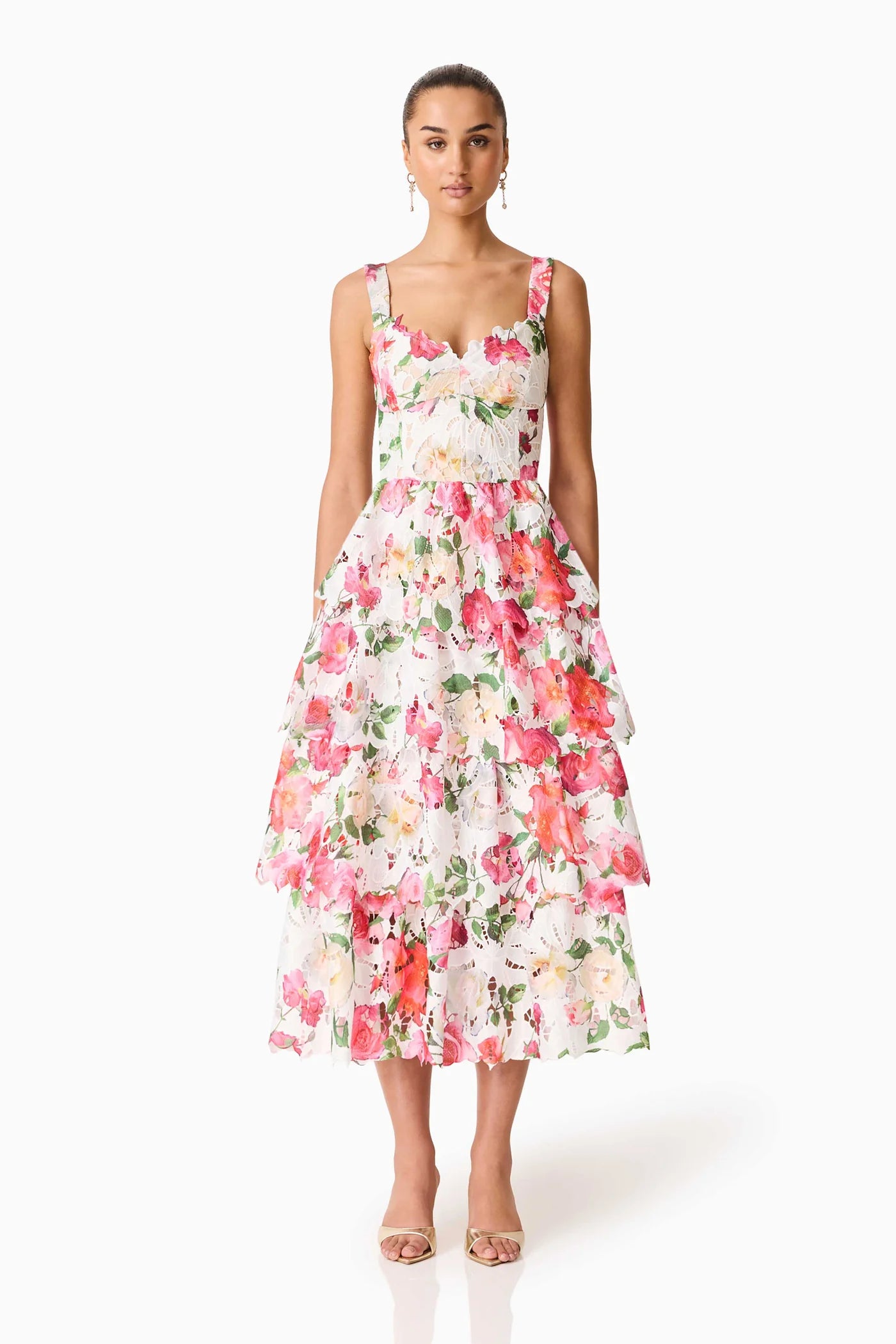 Elliatt - Roselle Tiered Midi Dress Pink Floral