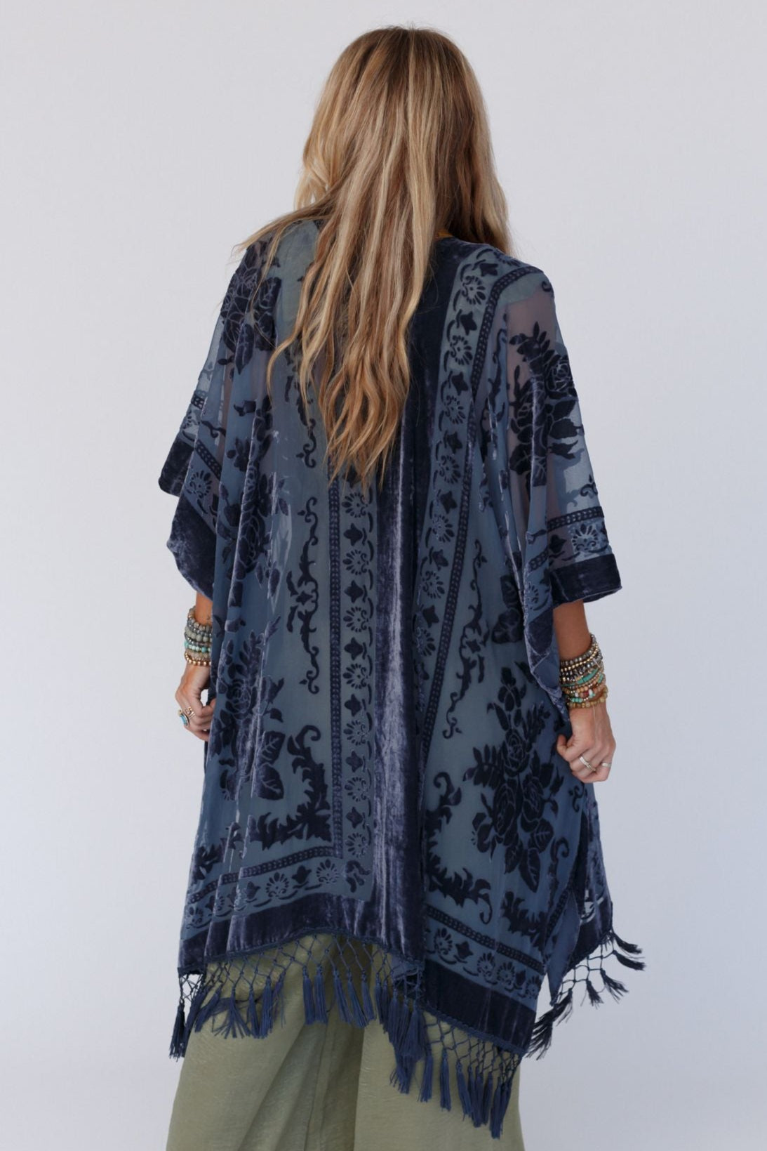Crushin' On You Velvet Kimono - Navy Blue