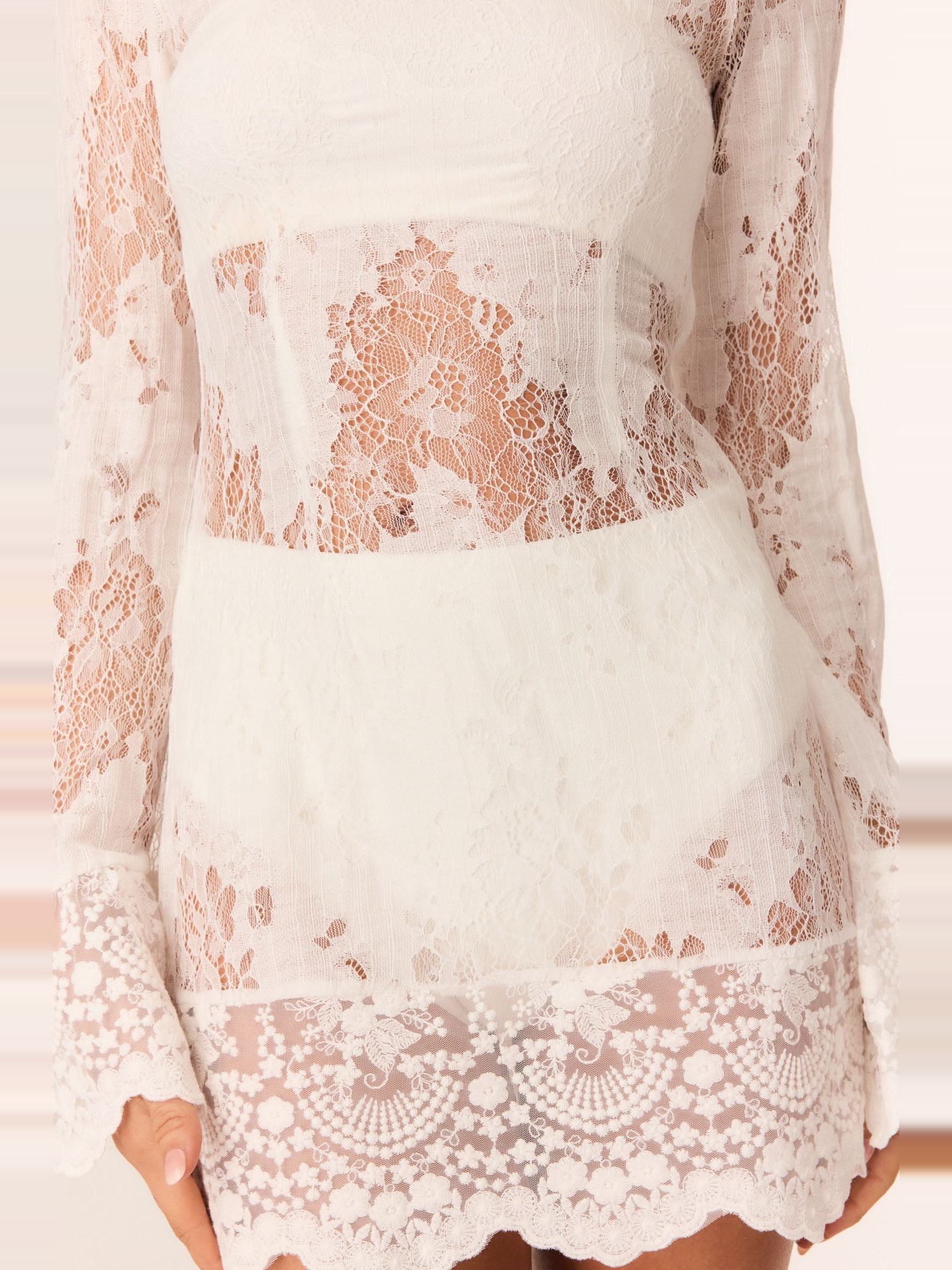 SHEER LACE BELL SLEEVE MINI DRESS 