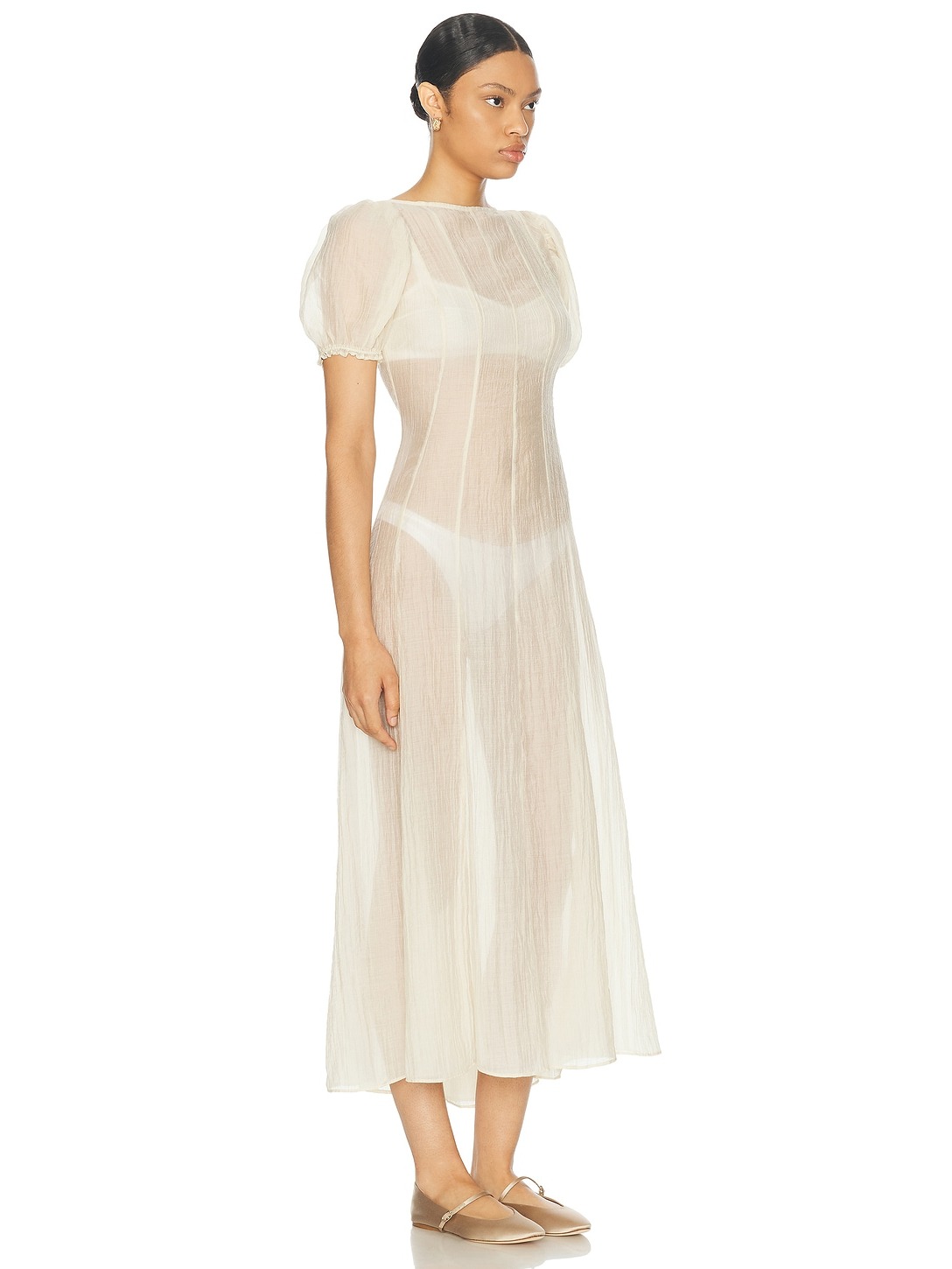 SHEER PUFF SLEEVE MIDI DRESS 