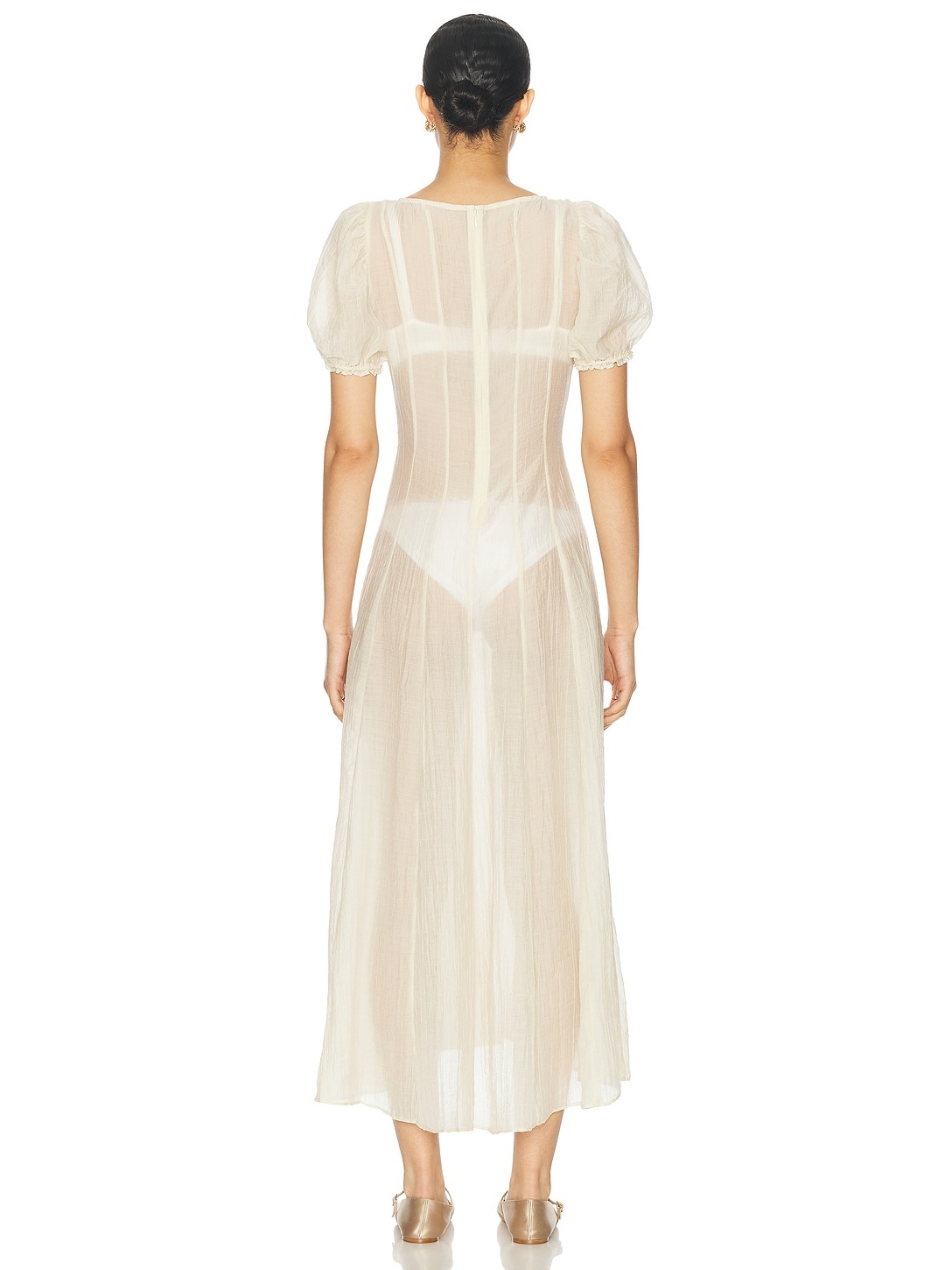 SHEER PUFF SLEEVE MIDI DRESS 