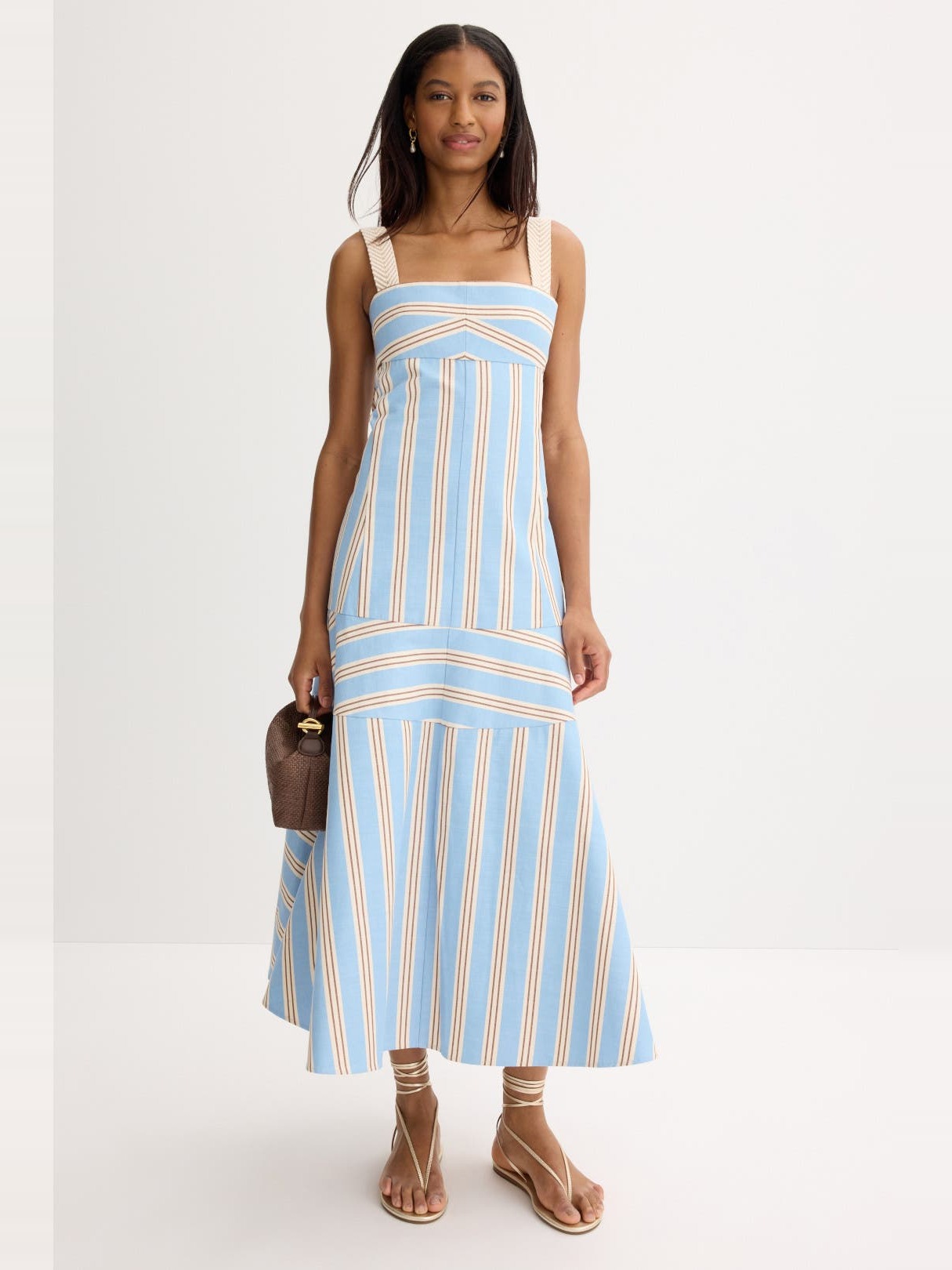 STRIPED OPEN BACK MIDI DRESS