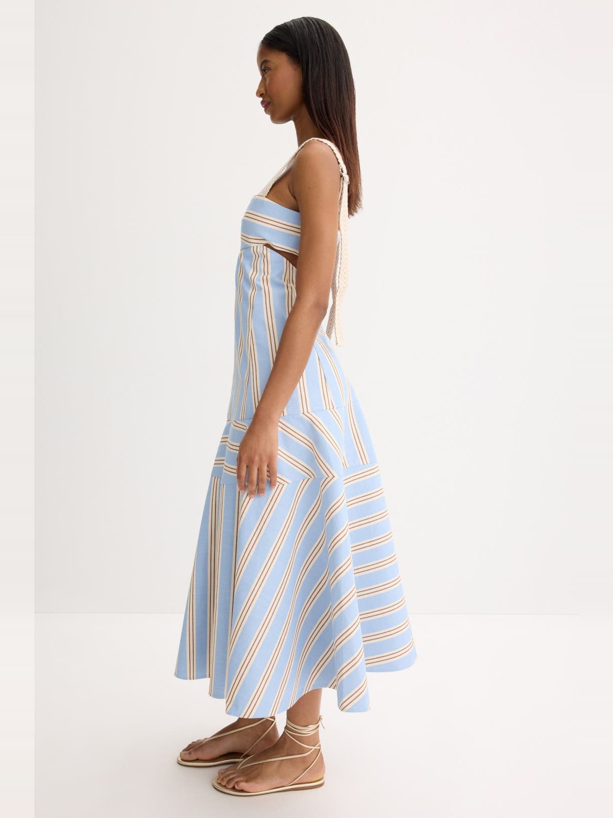 STRIPED OPEN BACK MIDI DRESS