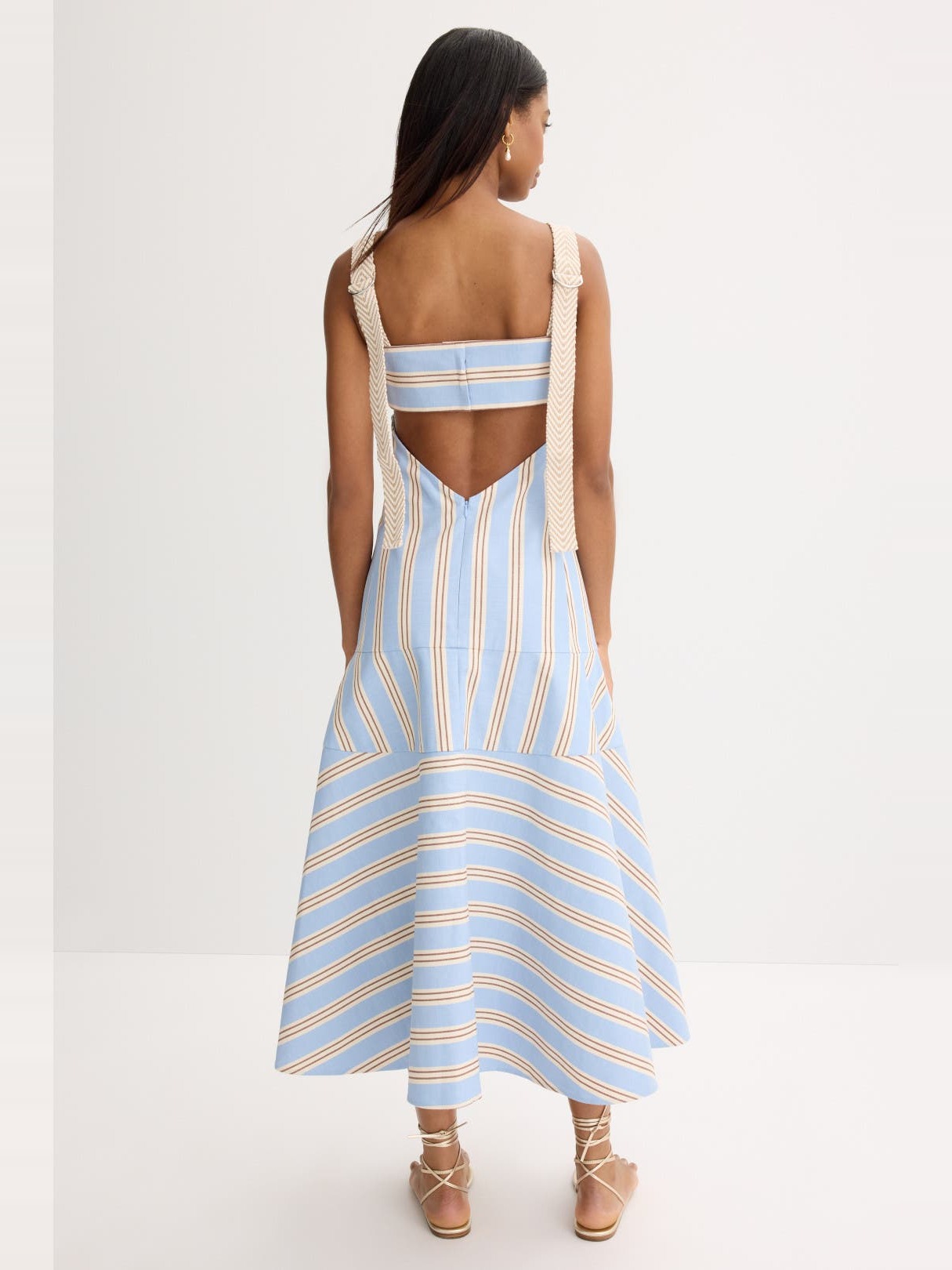 STRIPED OPEN BACK MIDI DRESS