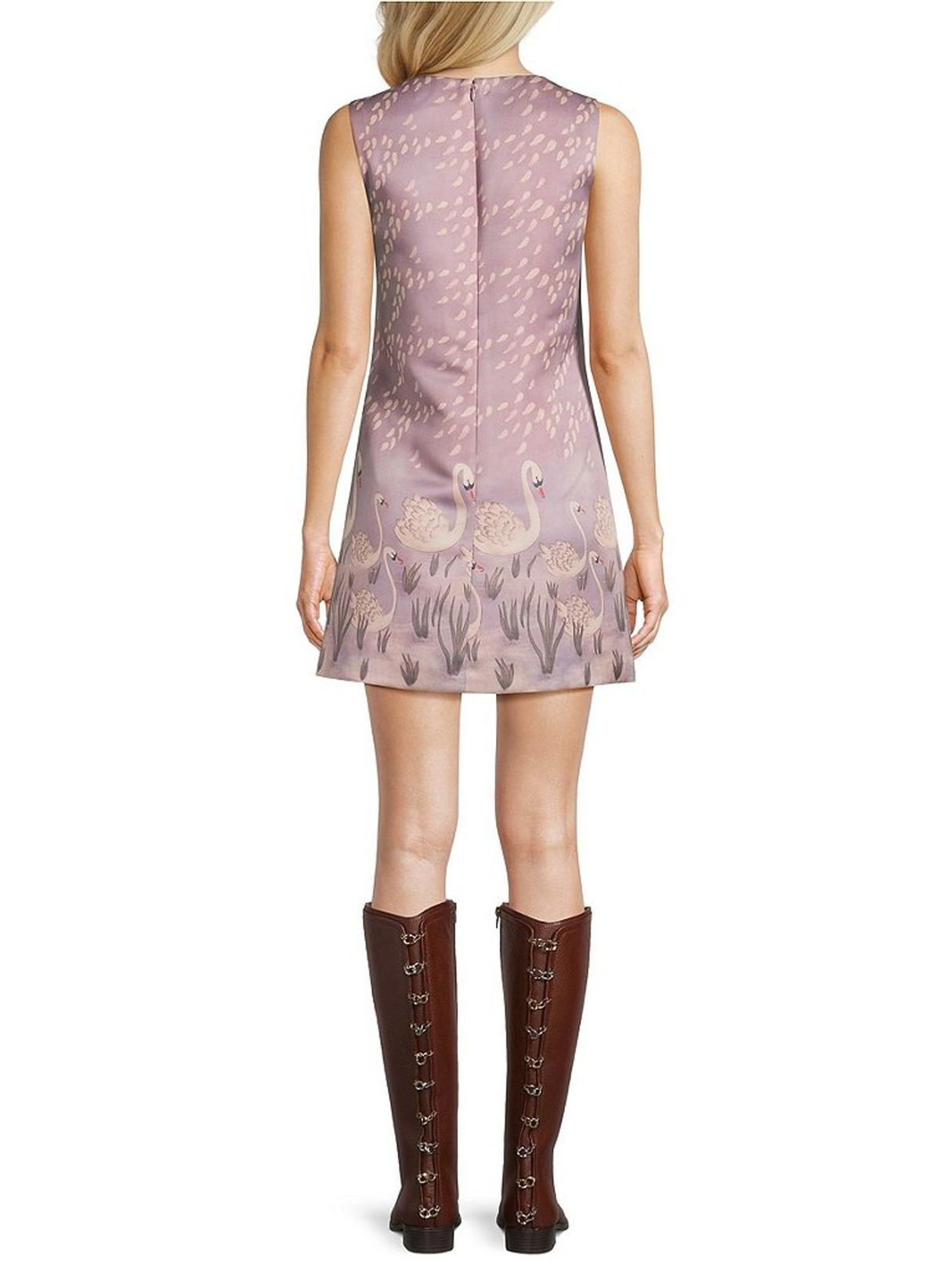 SWAN PRINT SATIN A-LINE MINI DRESS