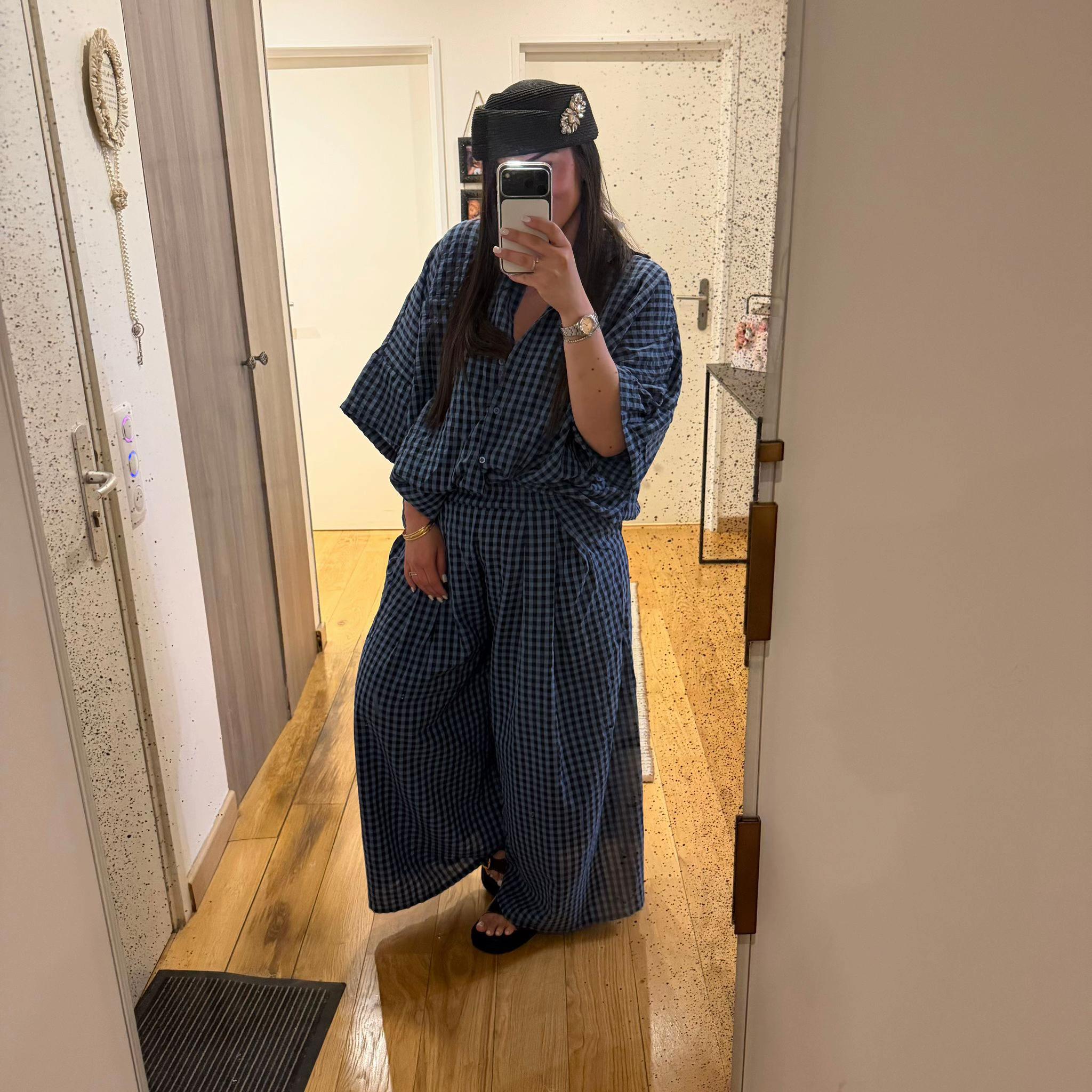 Gingham Oversized 2-Piece Linen Set 